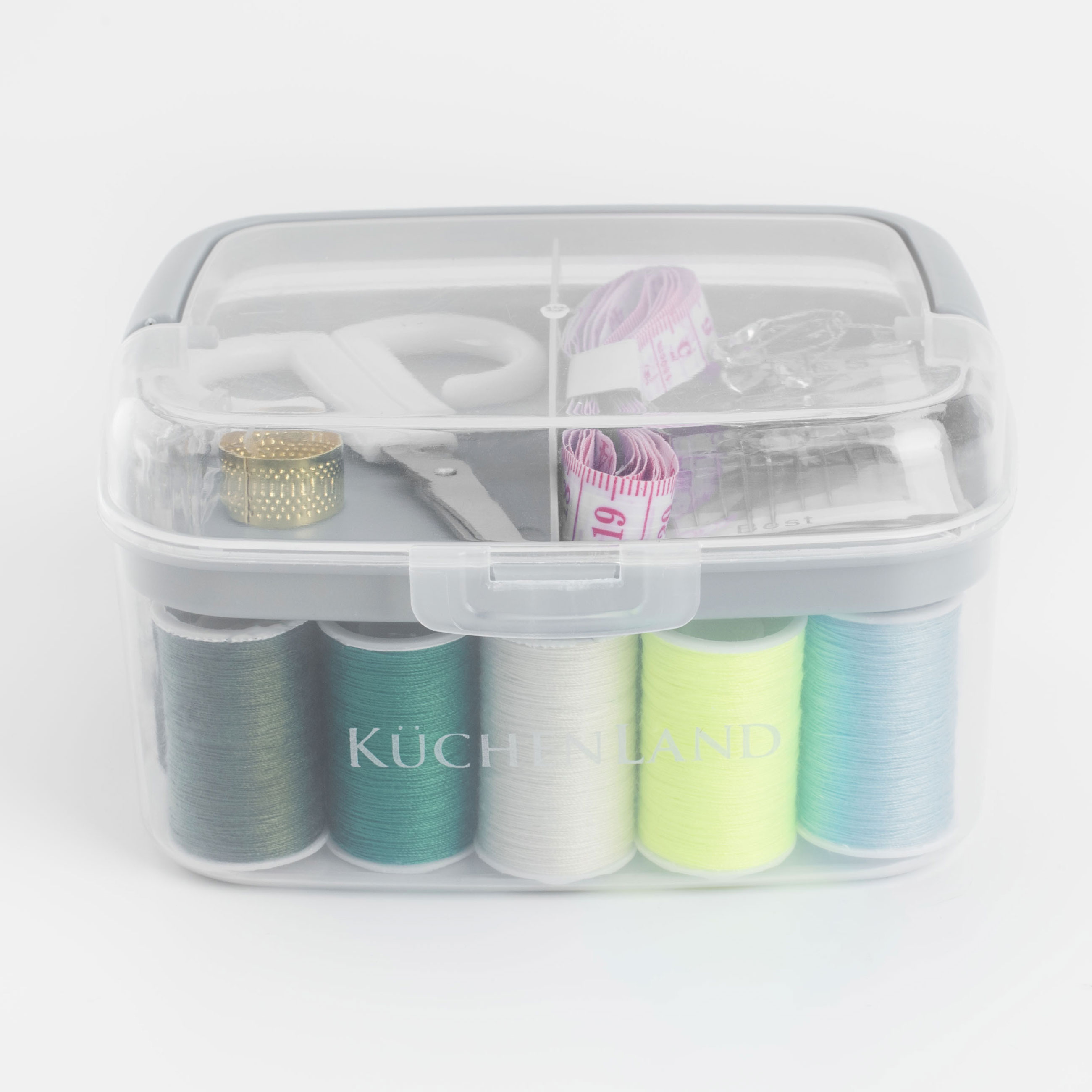 Sewing and needlework set, 13x10 cm, 40 items, in organizer, plastic / metal, gray, Thread, image-6