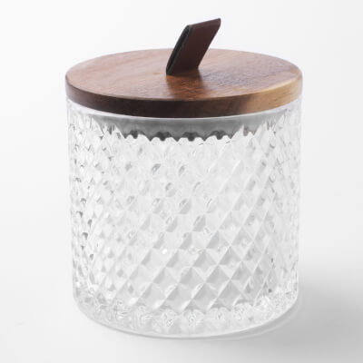 Candy bowl, 11x11 cm, with lid, glass R / wood, Naiad