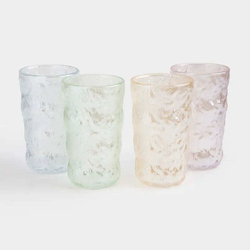 Glass, 13 cm, 350 ml, 4 pcs, glass R, color mix, Crumpled effect, Crumple color, image-0