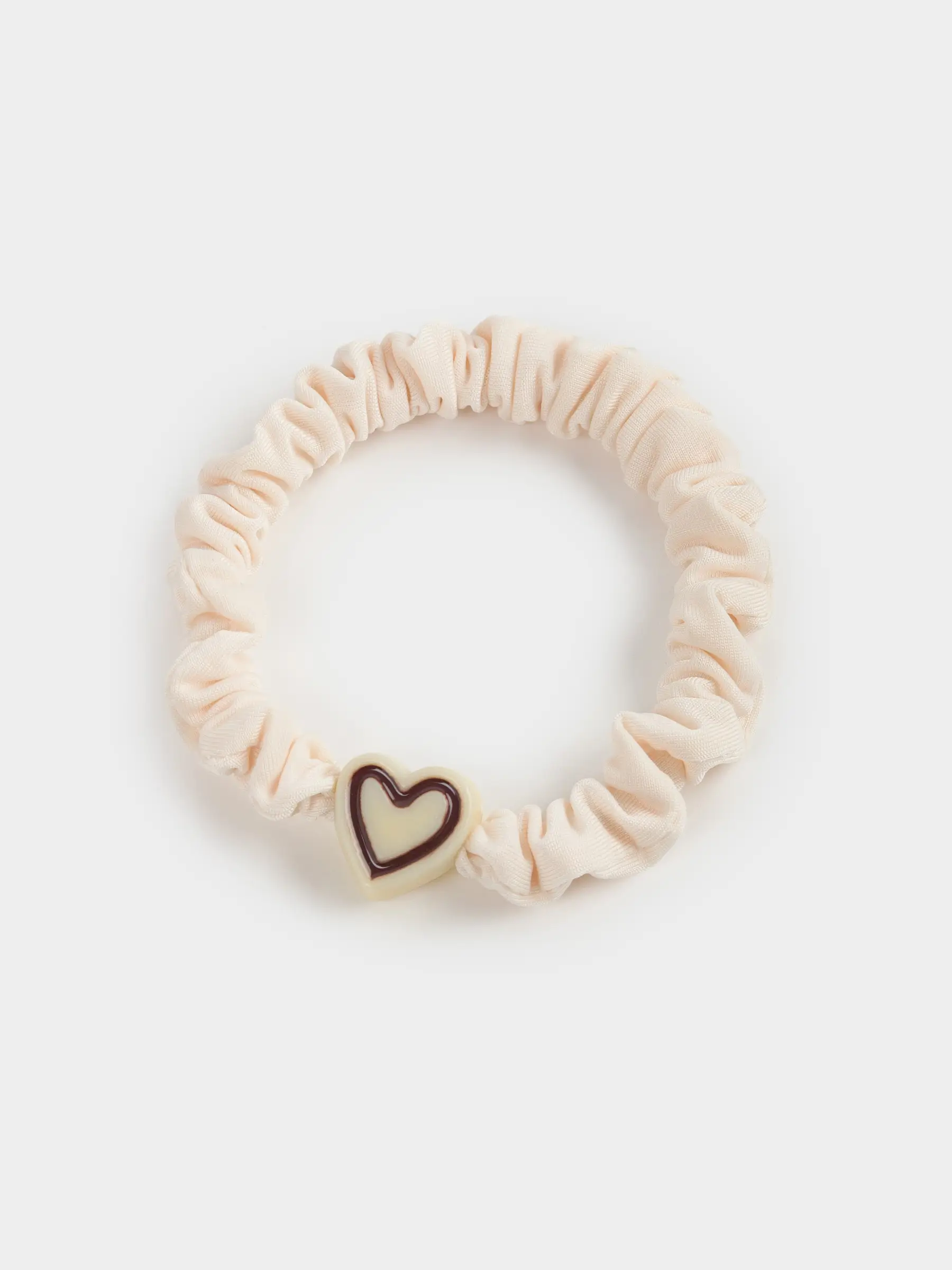 Elastic hair band, 5 cm, satin / plastic, beige, Heart, Silk