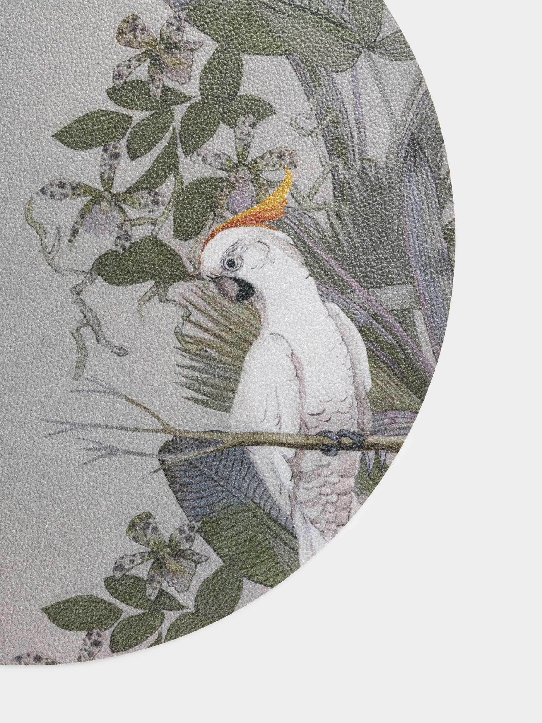 Placemat, 33 cm, PVC, round, khaki, Cockatoo on a branch, Rock print, image-3
