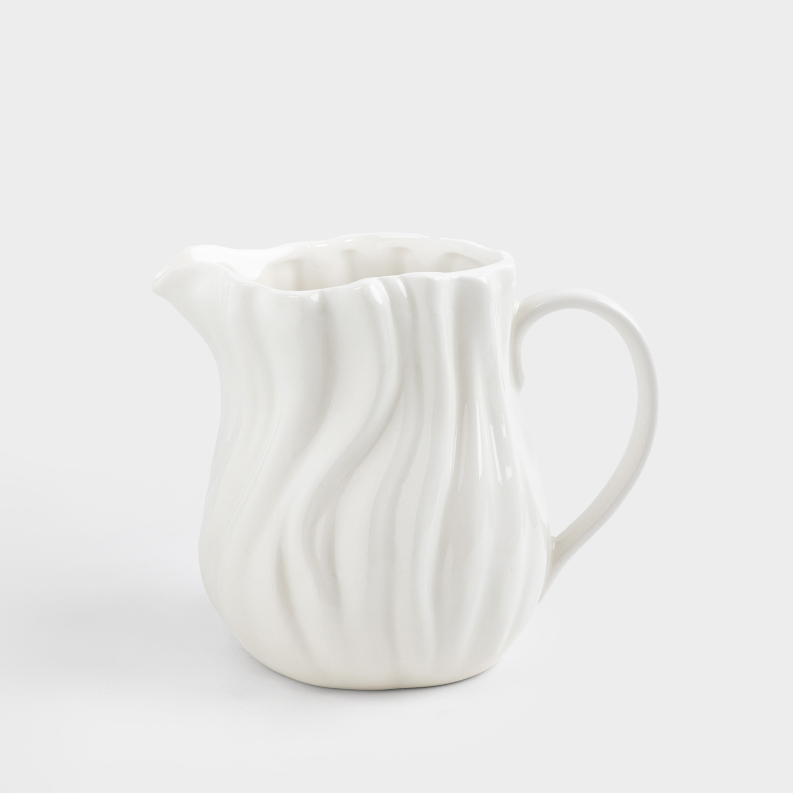 Jug, 1.6 l, ceramic, white, Milky, Wavy edge, Crumple