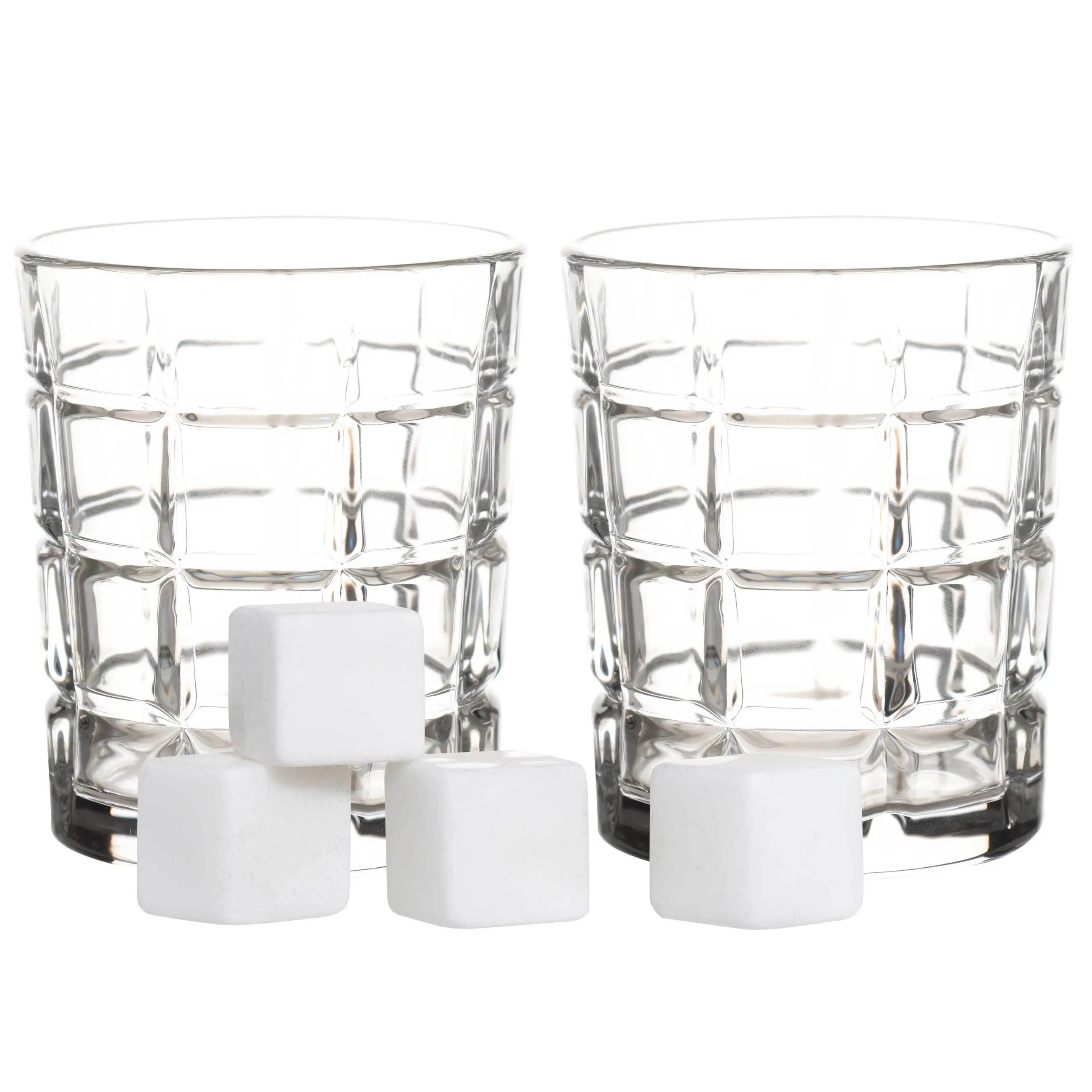 Whiskey set, 2 persons, 6 items, glasses/cubes, glass P/marble, Zero