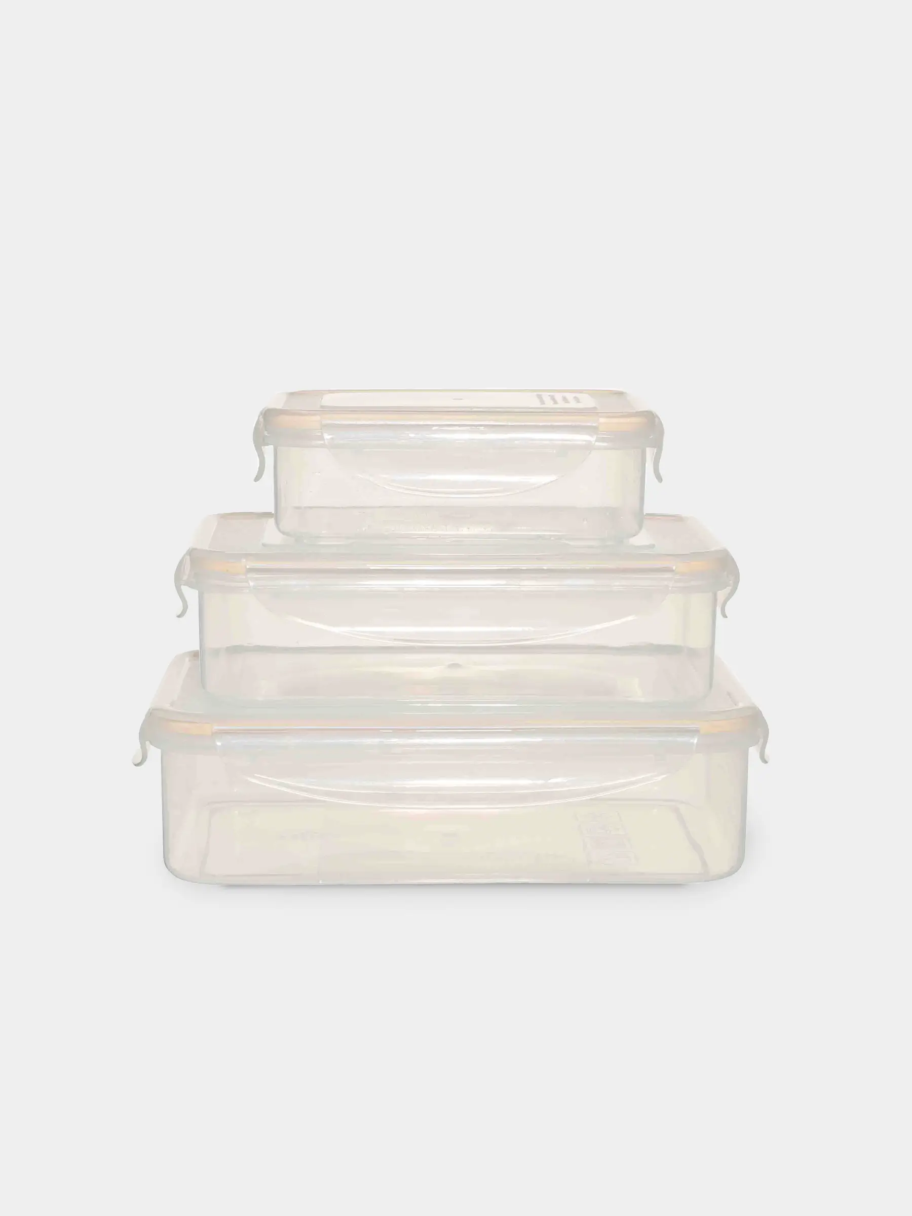 Container set, 3 pcs, with clips, plastic / silicone, rectangular, beige, Roomy clip