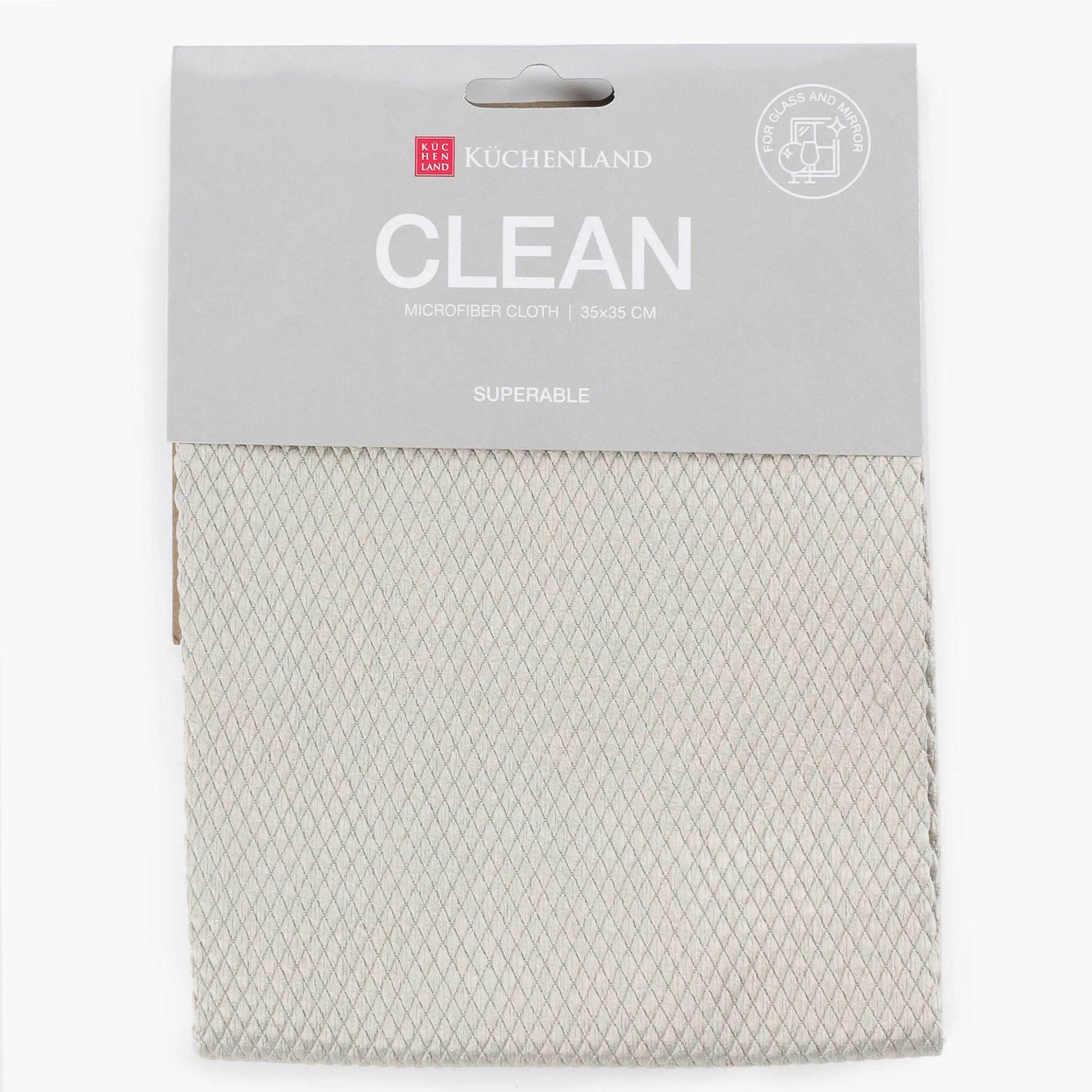 Cloth for glass/plastic/mirrors, 35x35 cm, microfiber, Fish scales, grey-beige, Clean, image-0