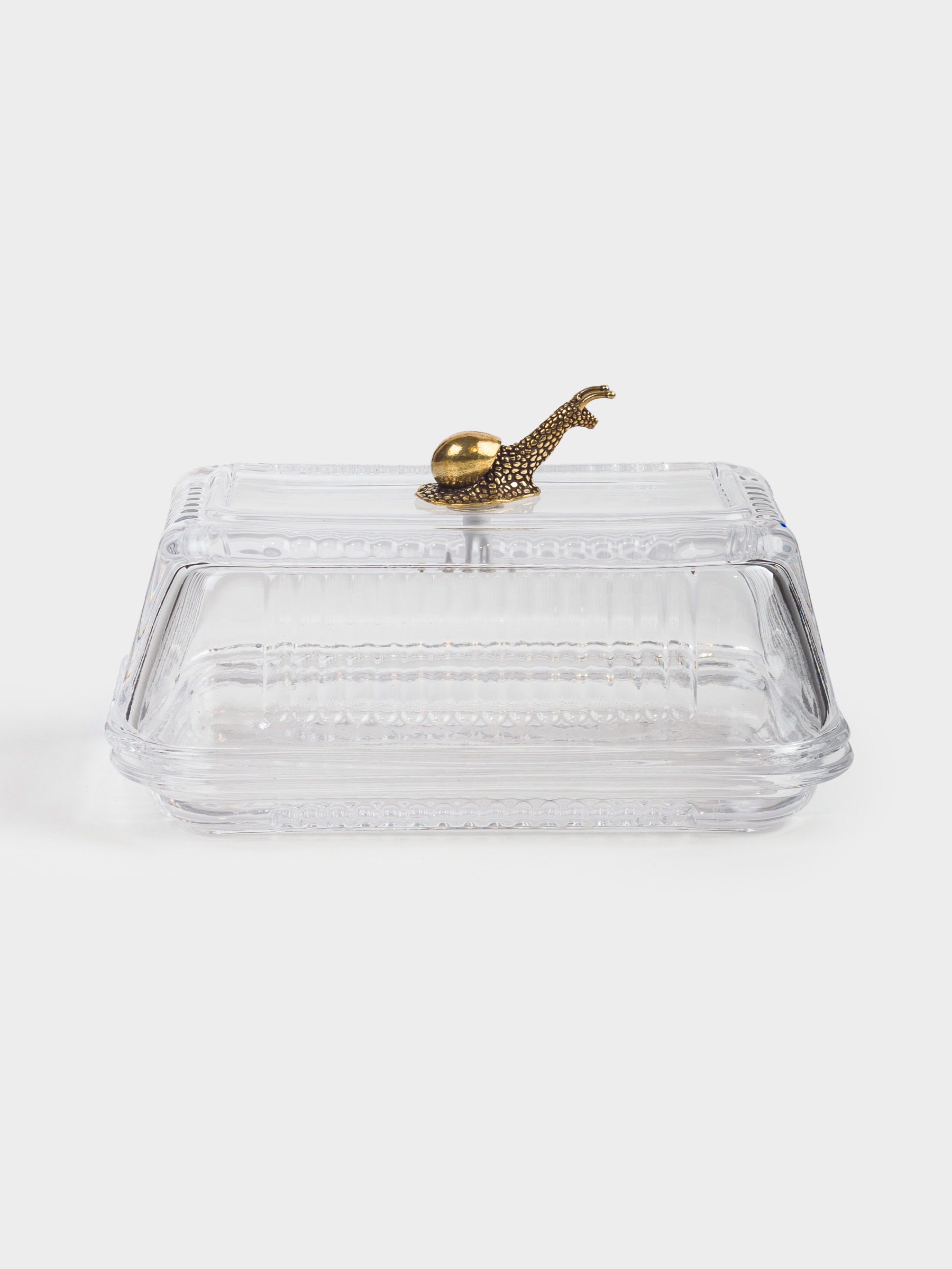 Butter dish, 16 cm, glass R / metal, rectangular, Snail, Tale garden, image-1