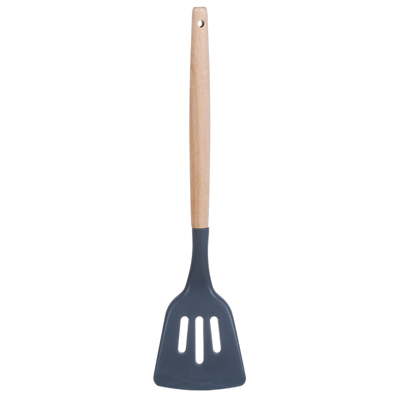 Spatula, 32 cm, slotted, silicone / wood, gray, Weekend, image-0