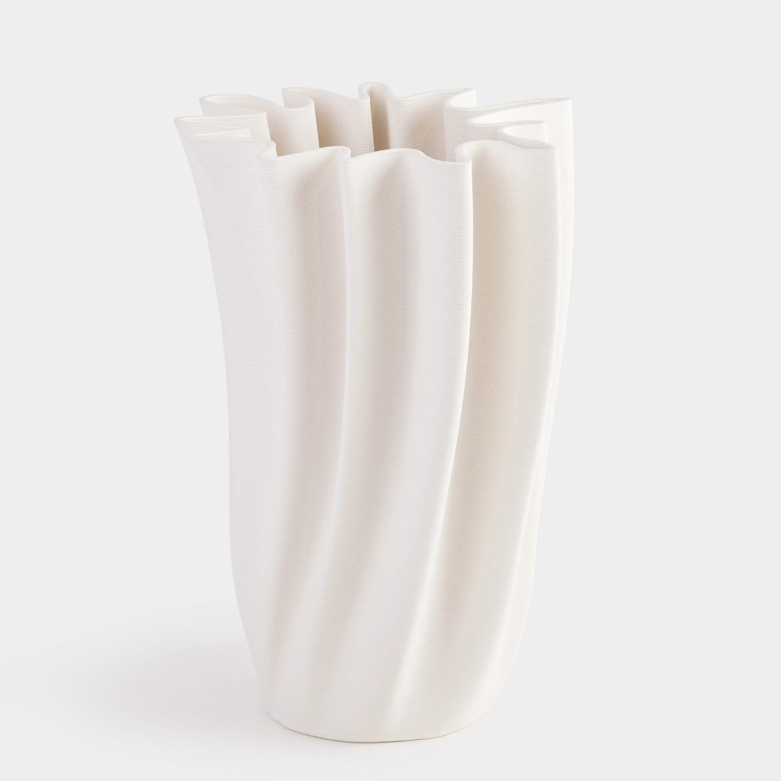 Flower vase, 38 cm, ceramic, milky, Bends, Crumple, image-0