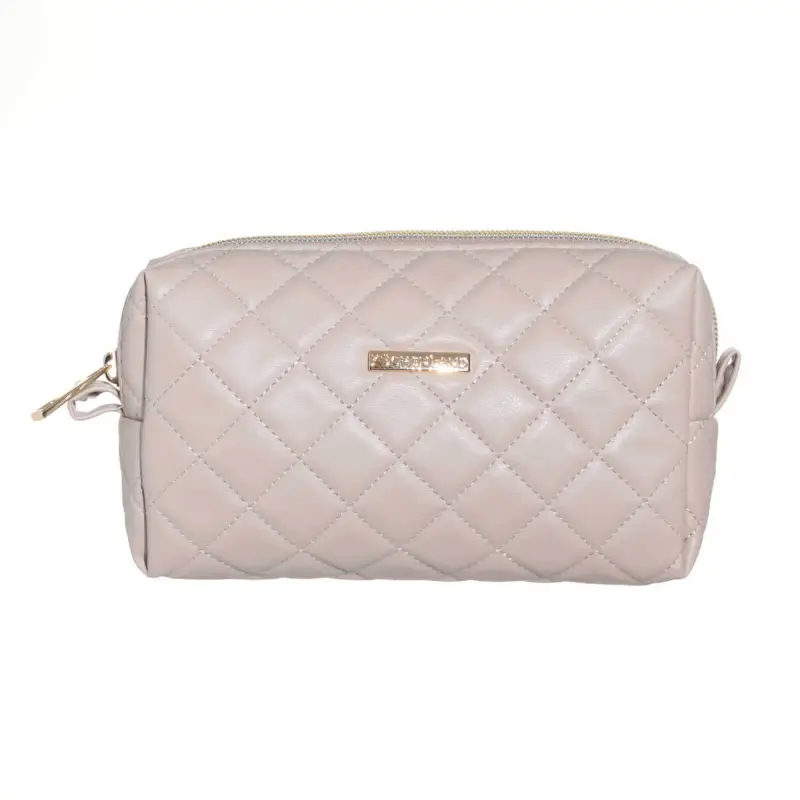 Cosmetic bag, 20x10 cm, quilted, polyurethane, beige, Quilted