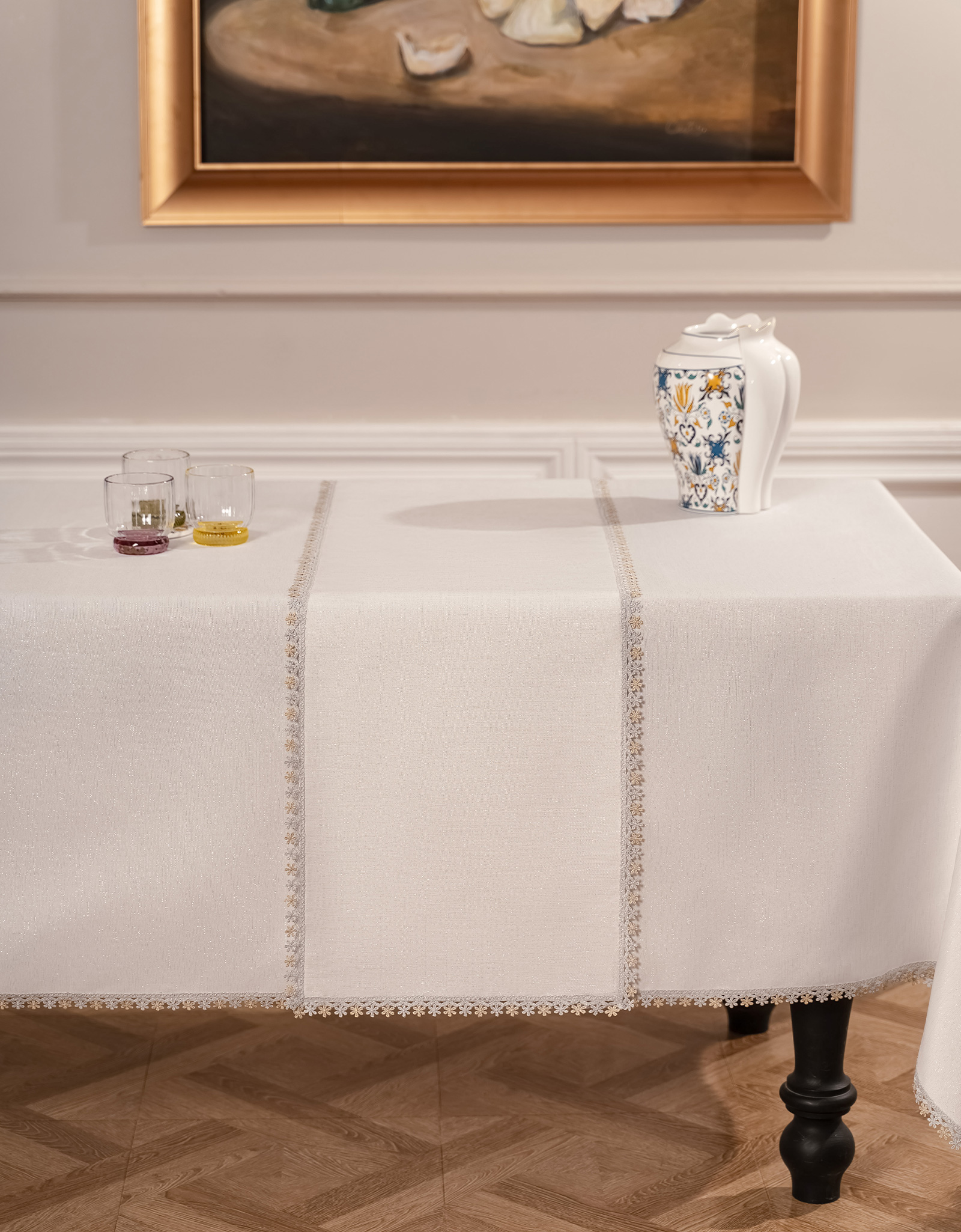 Table runner, 40x160 cm, polyester, white, Floral lace, Flower lace, image-7