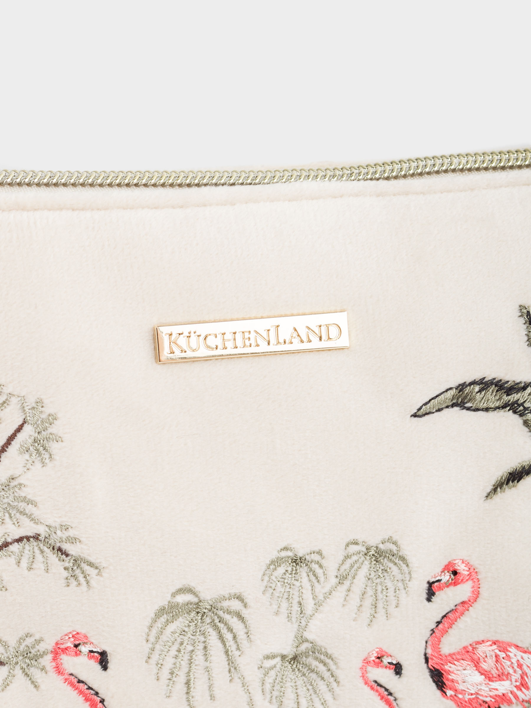 Cosmetic bag, 24x15 cm, polyester, sand, Flamingo in the jungle, Oasis print, image-2