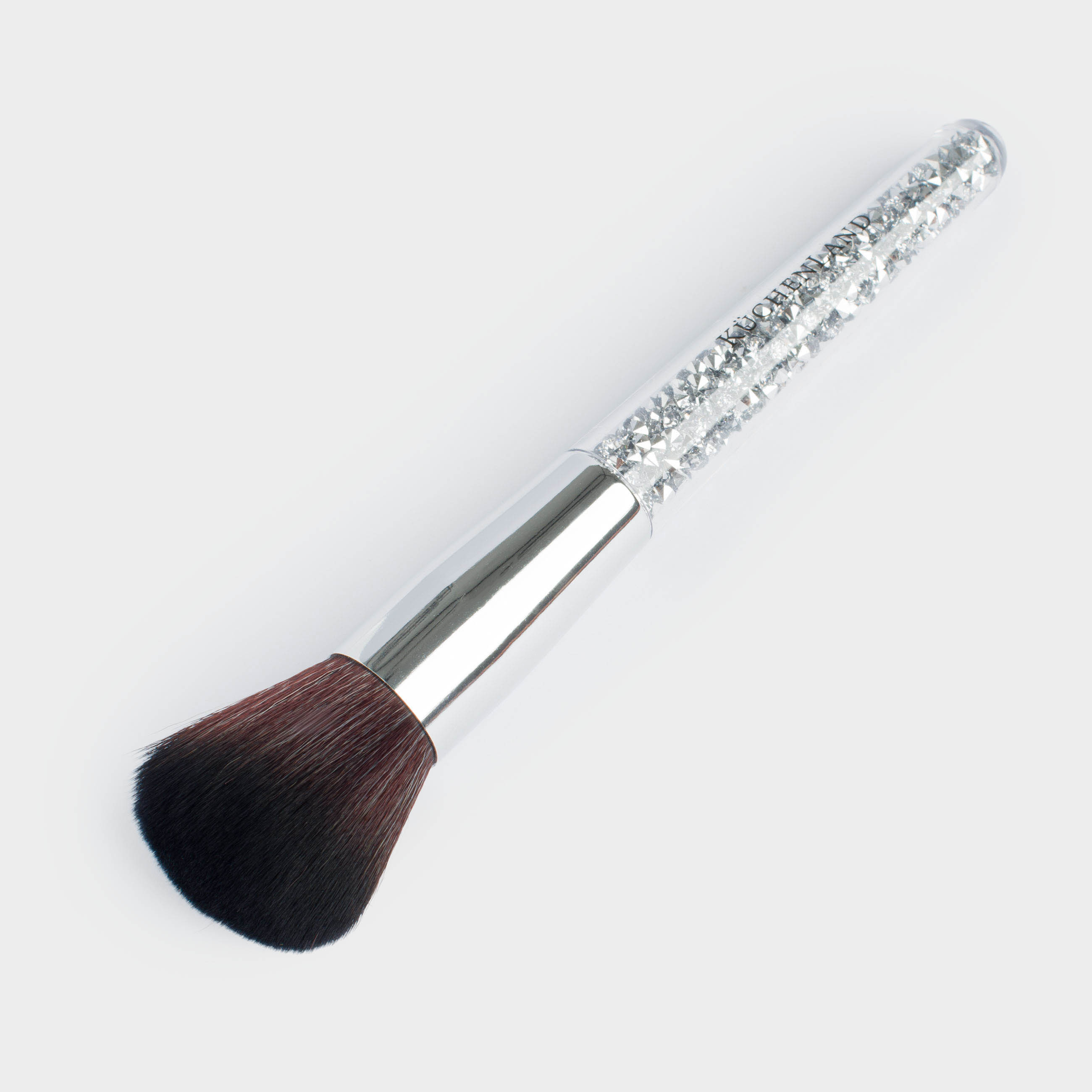 Powder brush, 16 cm, artificial pile / plastic, Silver, Beauty makeup, image-1