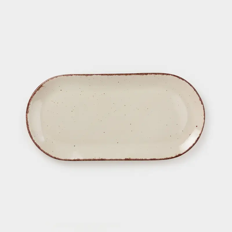 Dish, 25x13 cm, ceramic, oval, beige, Speckled, Speckled ,image-0