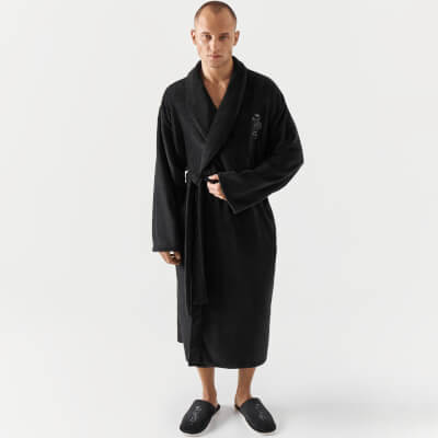 Men's robe, homewear, size L / XL, with long sleeves, Fleece, Black, Snake, Jack