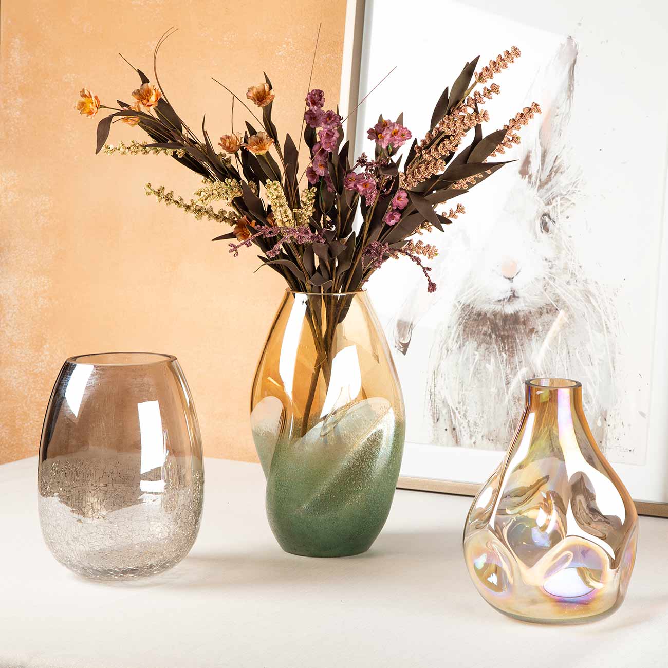 Flower vase, 25 cm, glass, grey, Craquelure, Ice