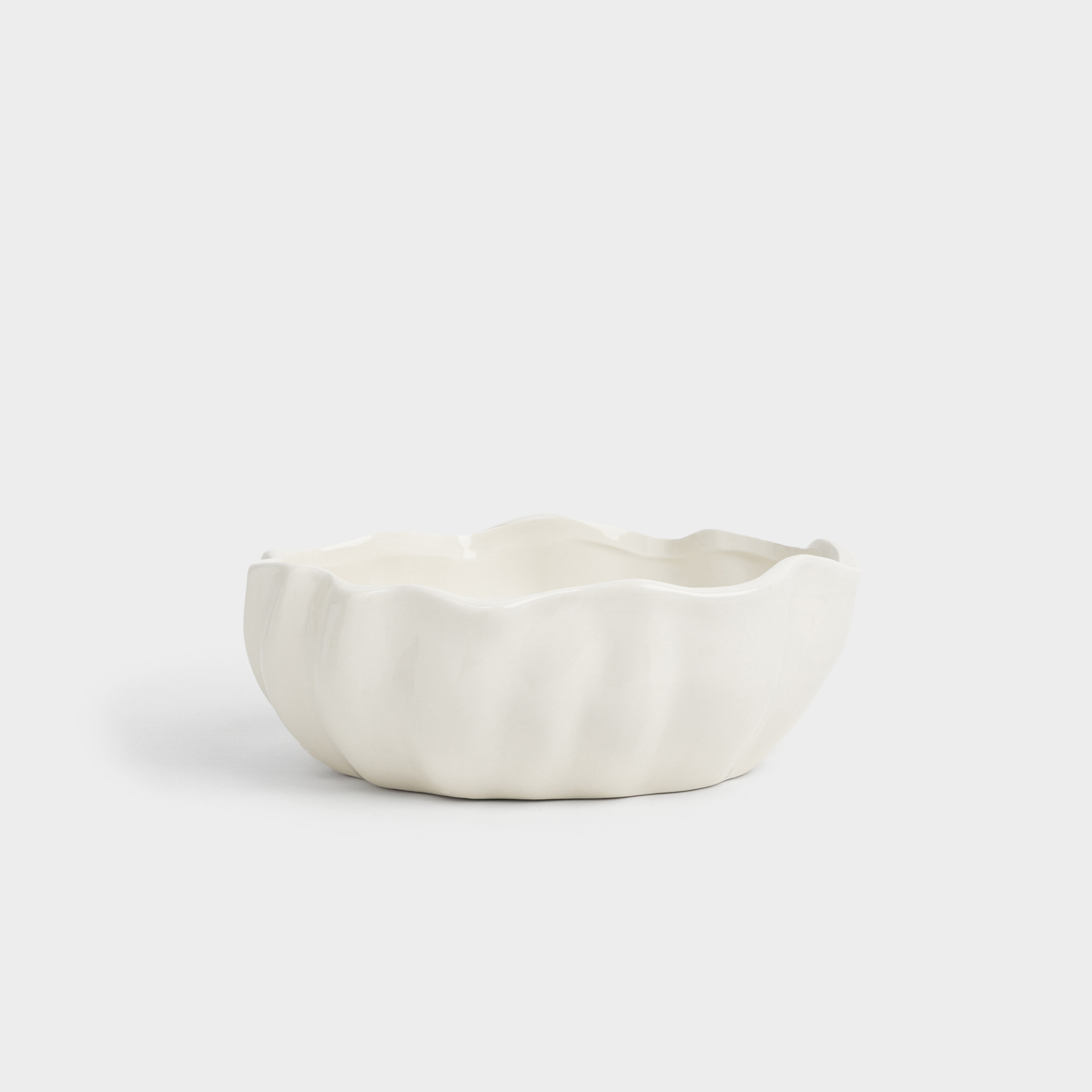 Salad bowl, 21x8 cm, ml, ceramic, milky, Wavy edge, Crumple