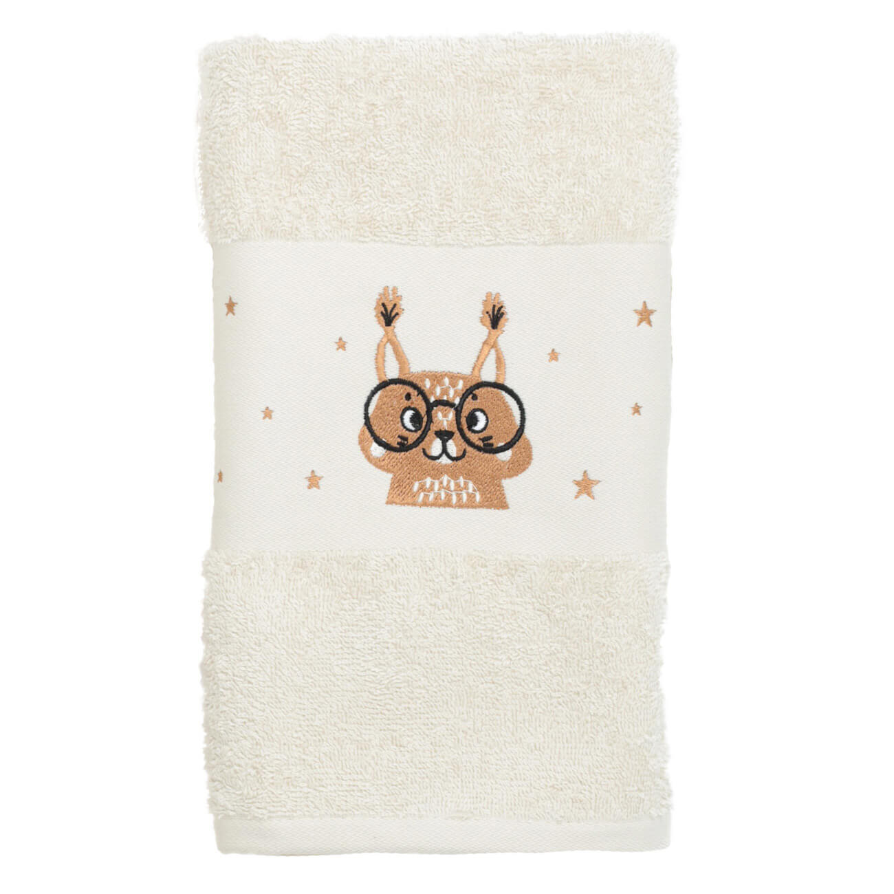 Children's towel, 70x120 cm, cotton, beige, Squirrel, Forest Animals