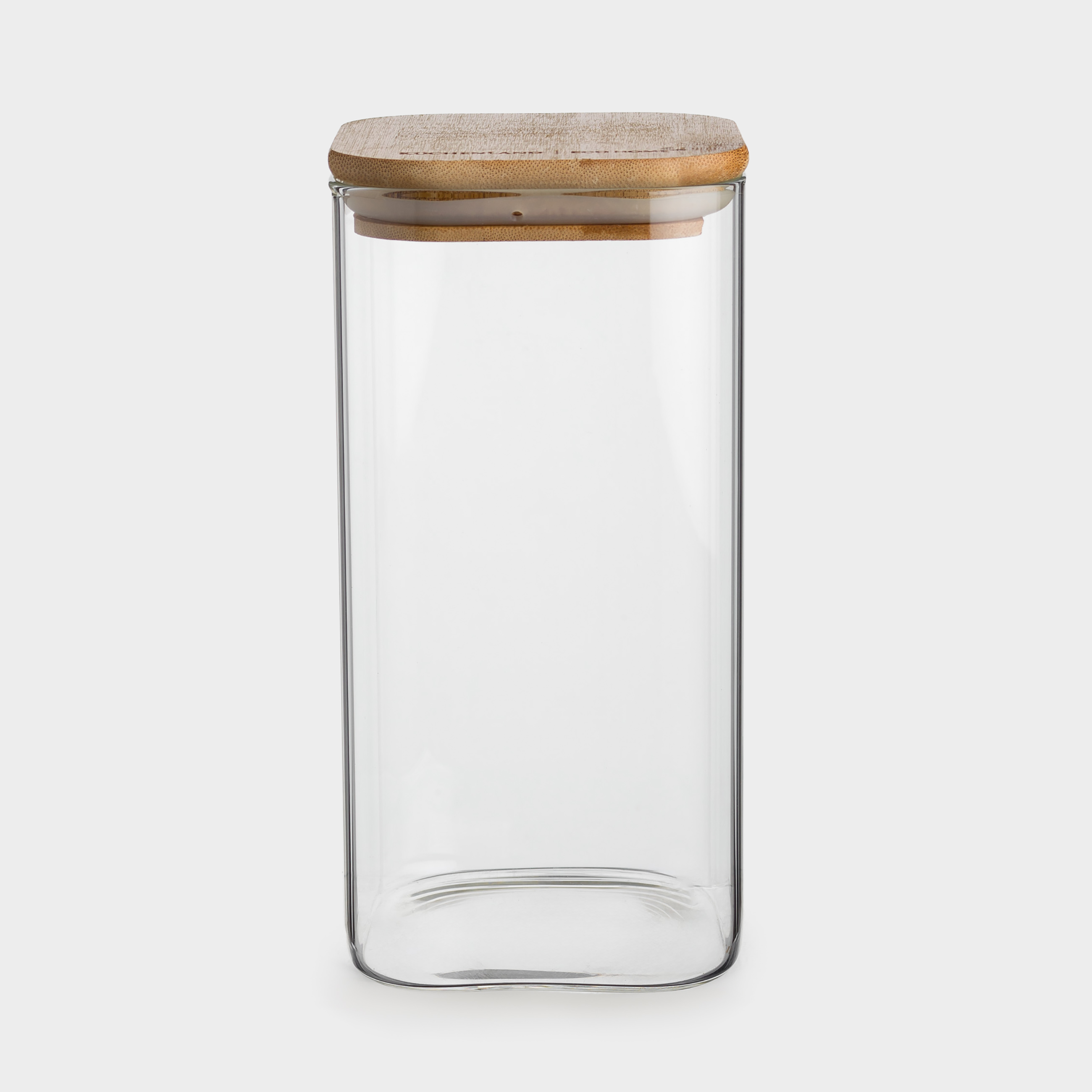 Bulk products jar, 1.5 l, glass / bamboo, square, Home made, image-0