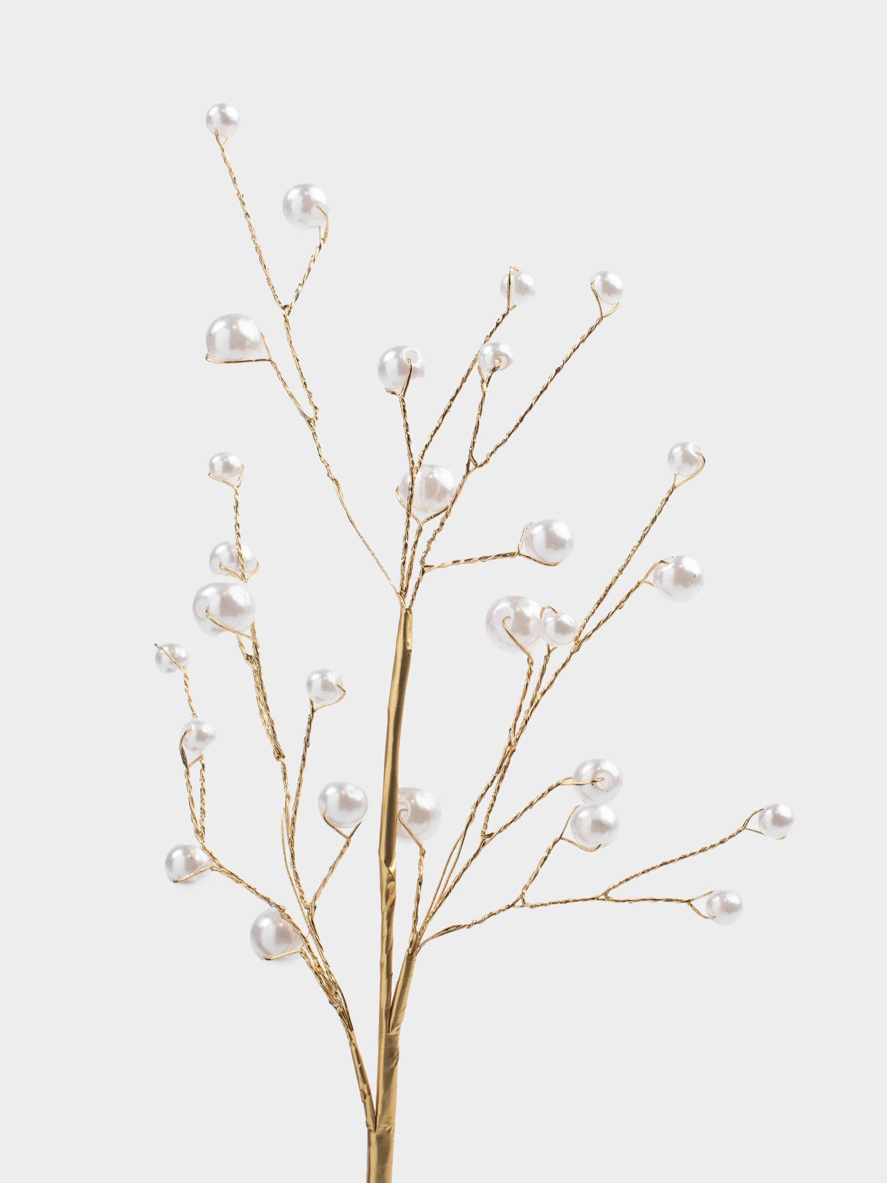 Decorative branch, 60 cm, plastic / metal, champagne, Pearls, Balls decor, image-1
