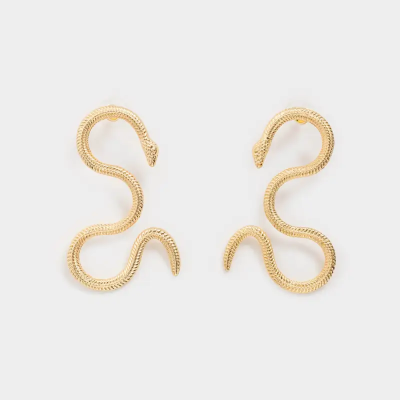 Earrings, 6 cm, 2 pieces, metal, gold, Snake, Jewelry snake