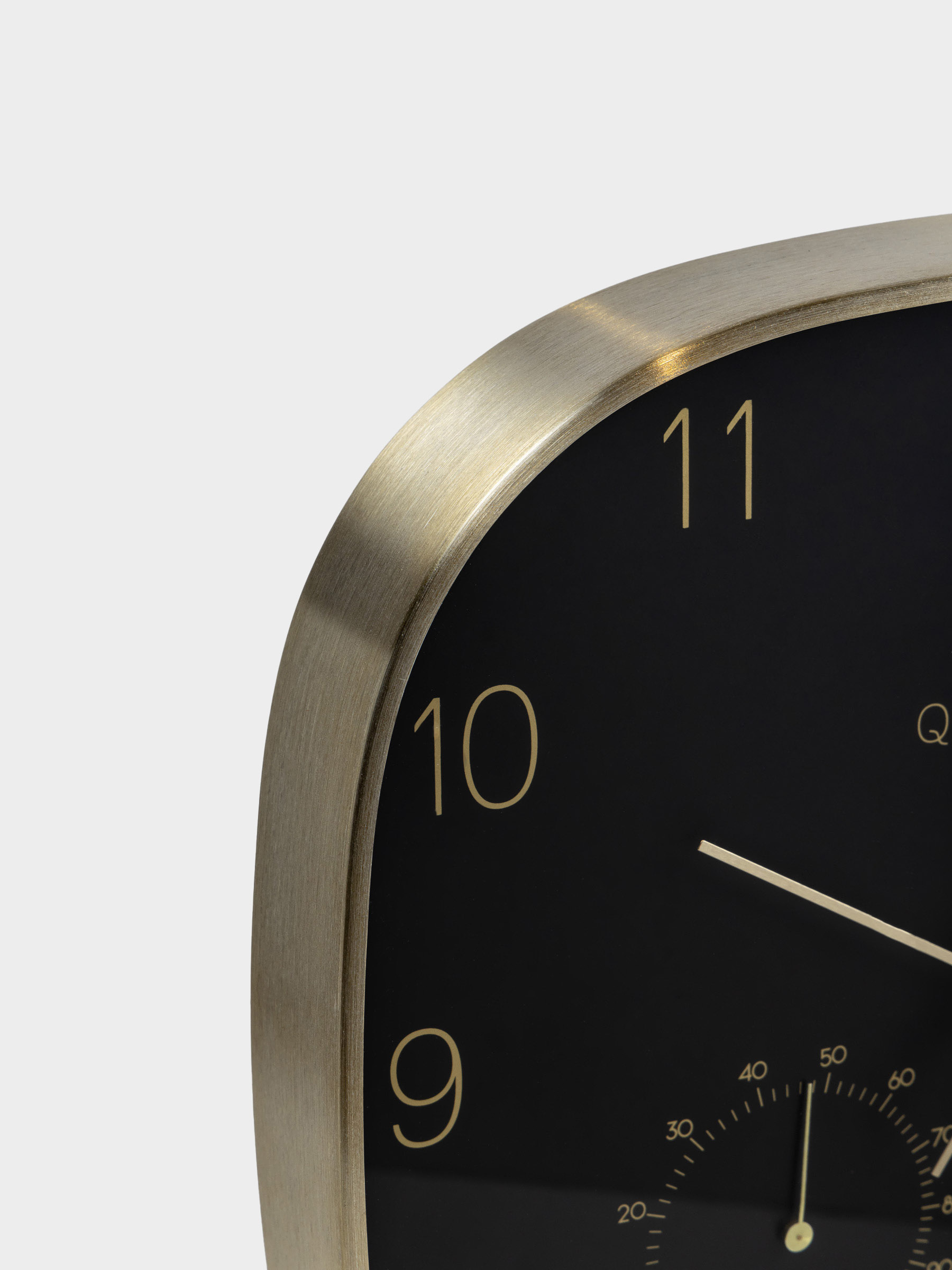 Wall clock, 30 cm, with thermometer and hygrometer, metal / glass, black, Dial, image-2