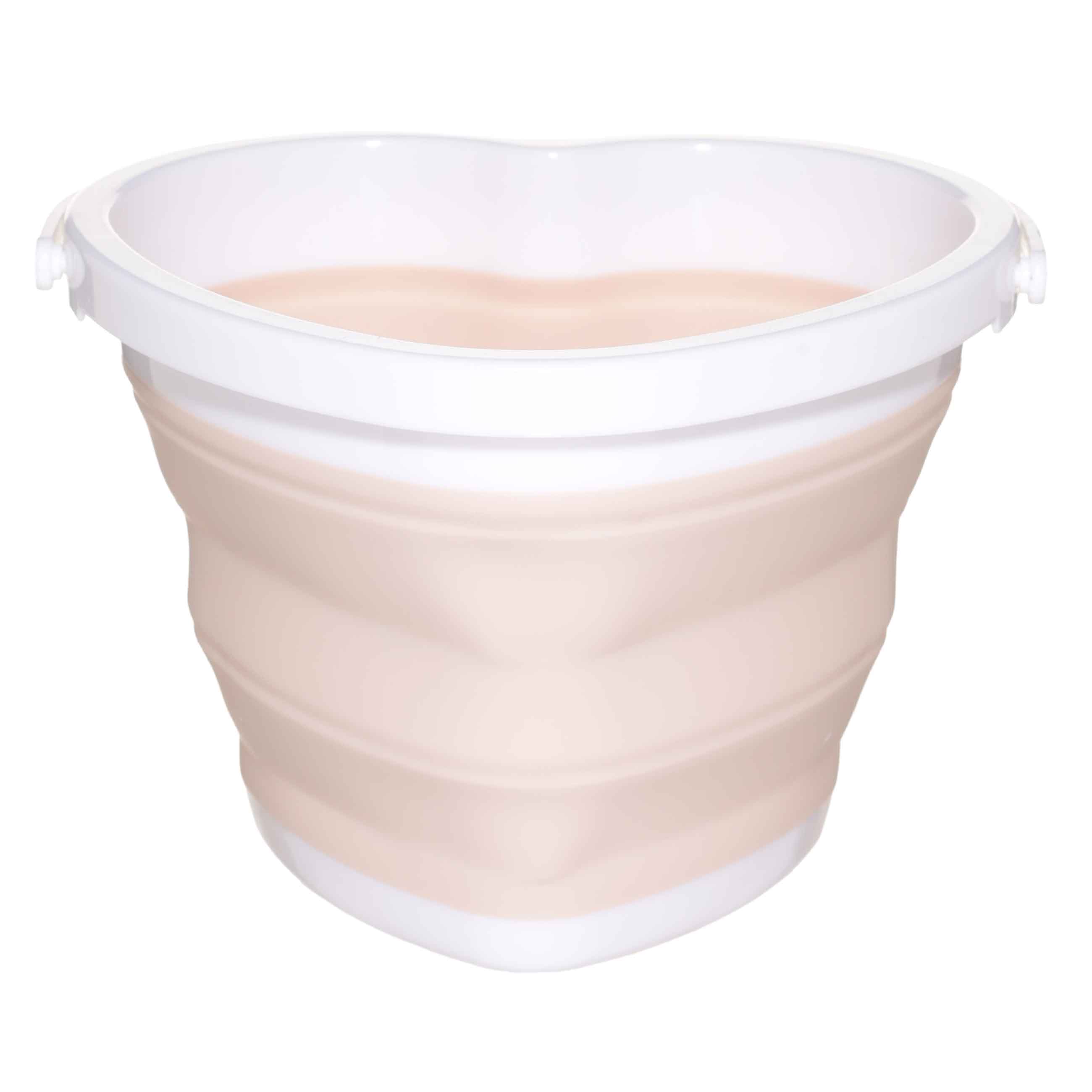 Foldable bucket, 3 l, plastic / rubber, beige-pink, Heart, Foldaway