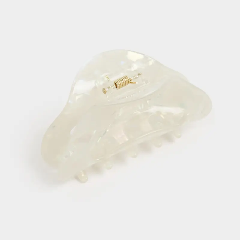 Hair clip, 9 cm, plastic / metal, white, mother of pearl, Crab, Glam ,image-0