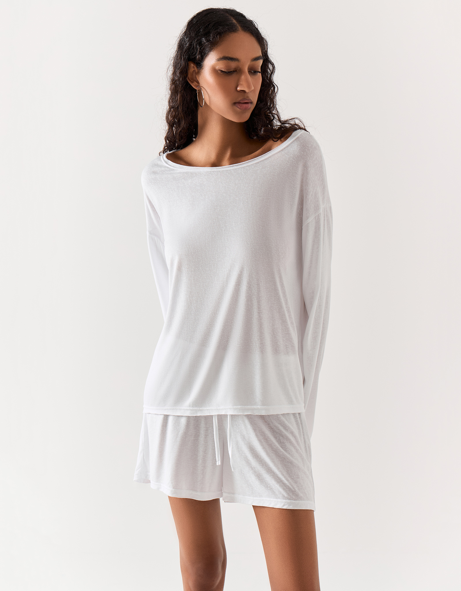 Women's shorts, homewear, size S, viscose / polyester, white, Railia, image-4