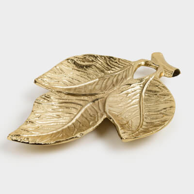 Divided plate, 24x18 cm, 3 compartments, metal, golden, Leaves, Fantastic gold ,image-0