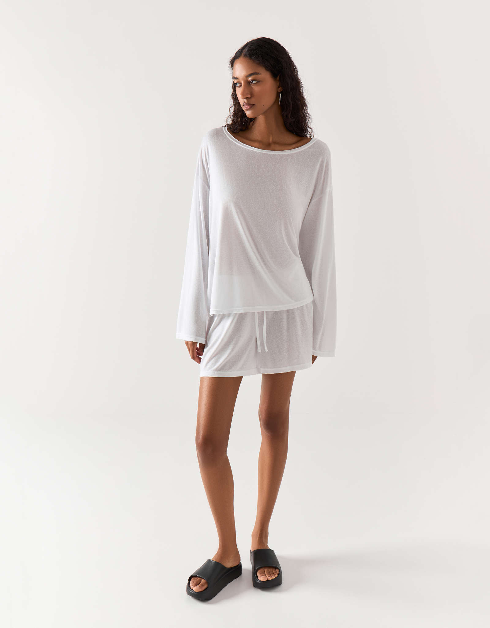 Women's long sleeve, homewear, size M, viscose / polyester, white, Railia, image-1