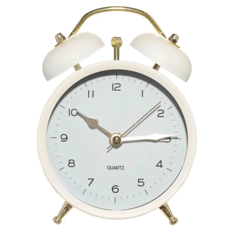 Alarm clock, 13 cm, on legs, metal, round, beige, Retro, Dial