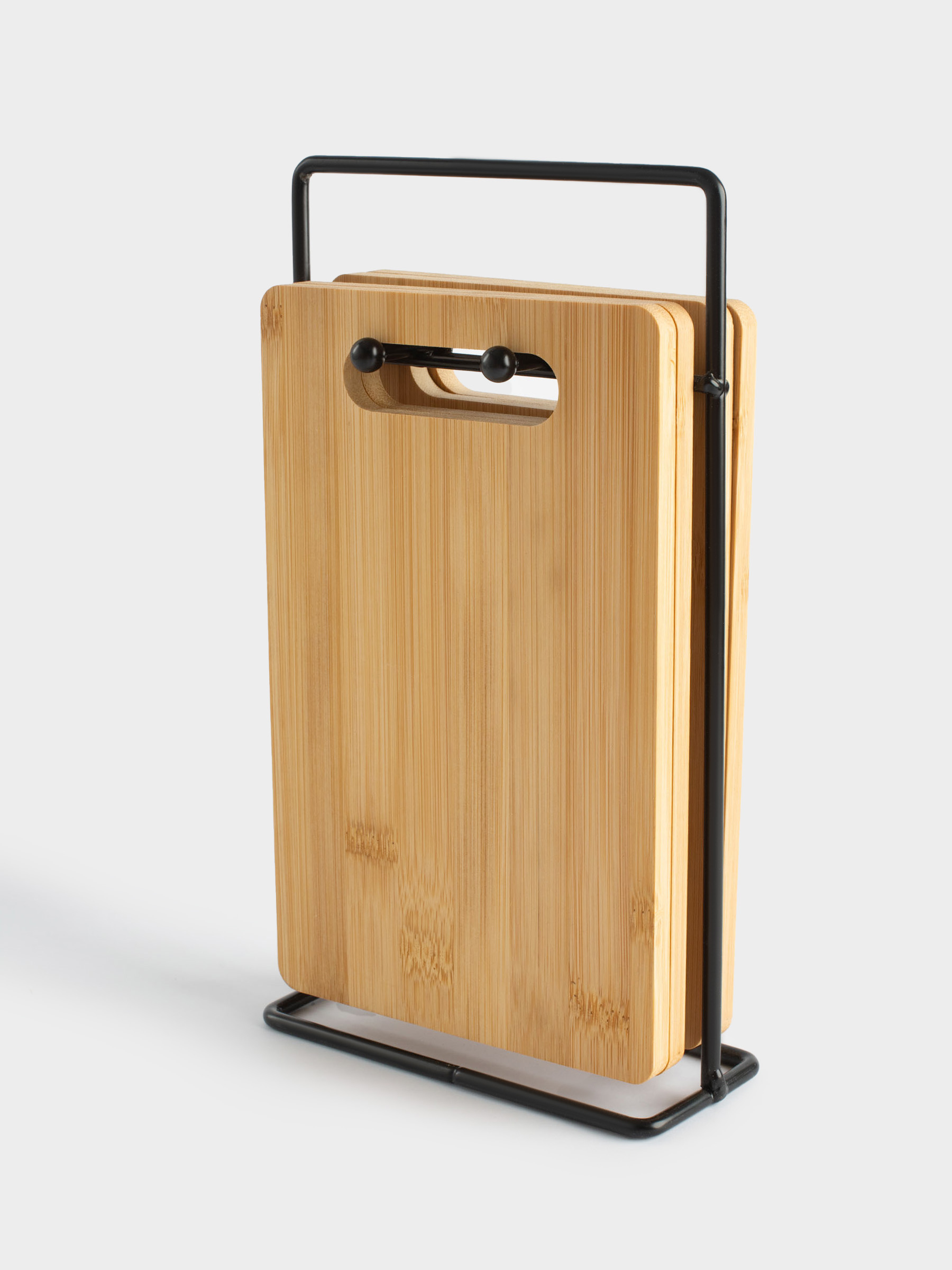 Cutting board, 22x14 cm, 4 pcs, on a stand, bamboo / steel, rectangular, Bamboo, image-5