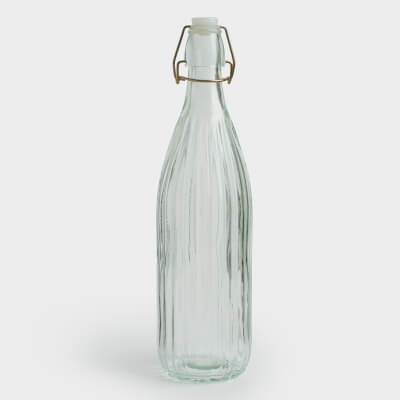 Oil or vinegar bottle, 1 l, with clip, glass R / metal, Ribby gold ,image-0