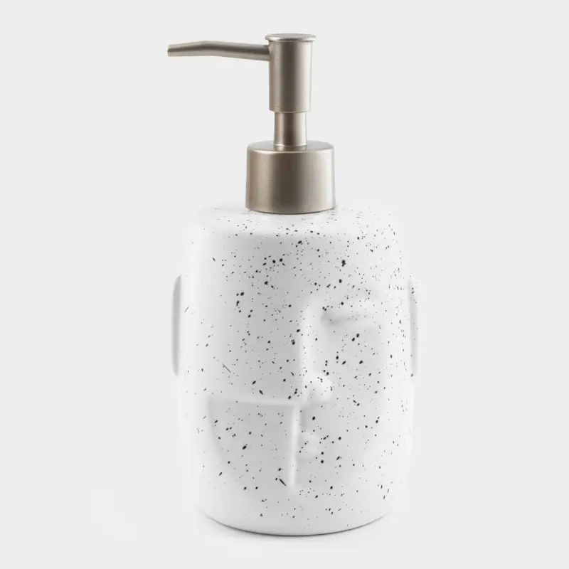 Liquid soap dispenser, 460 ml, Ceramic / Plastic, White, Speckled, Face, Face speckled