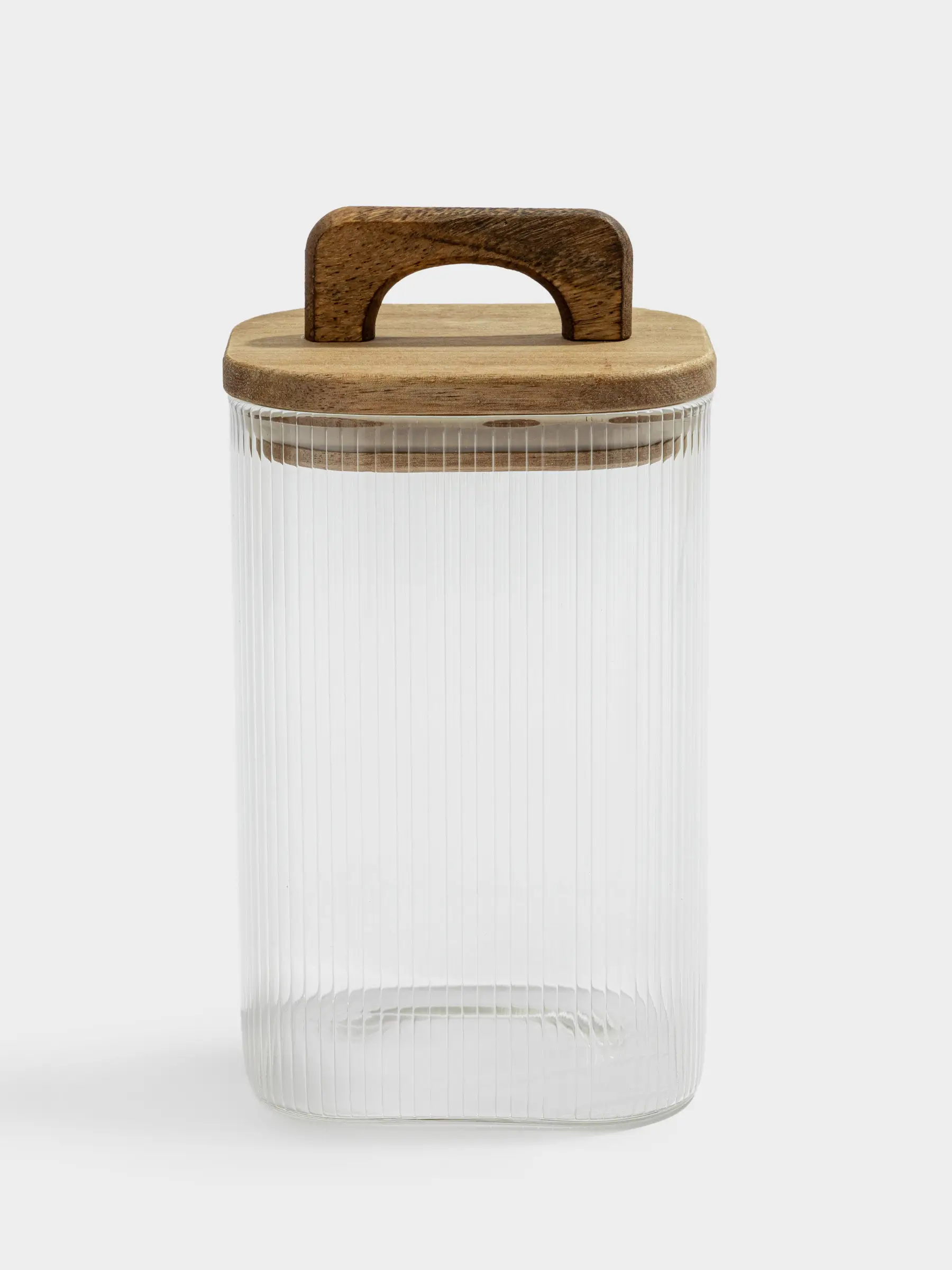 Bulk products jar, 1 l, glass R / wood, square, Ravi wood