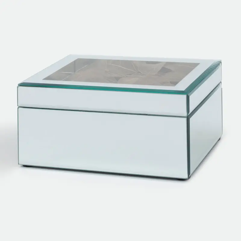 Jewelry box, 20x14 cm, glass, mirror, Golden leaves, Glossy