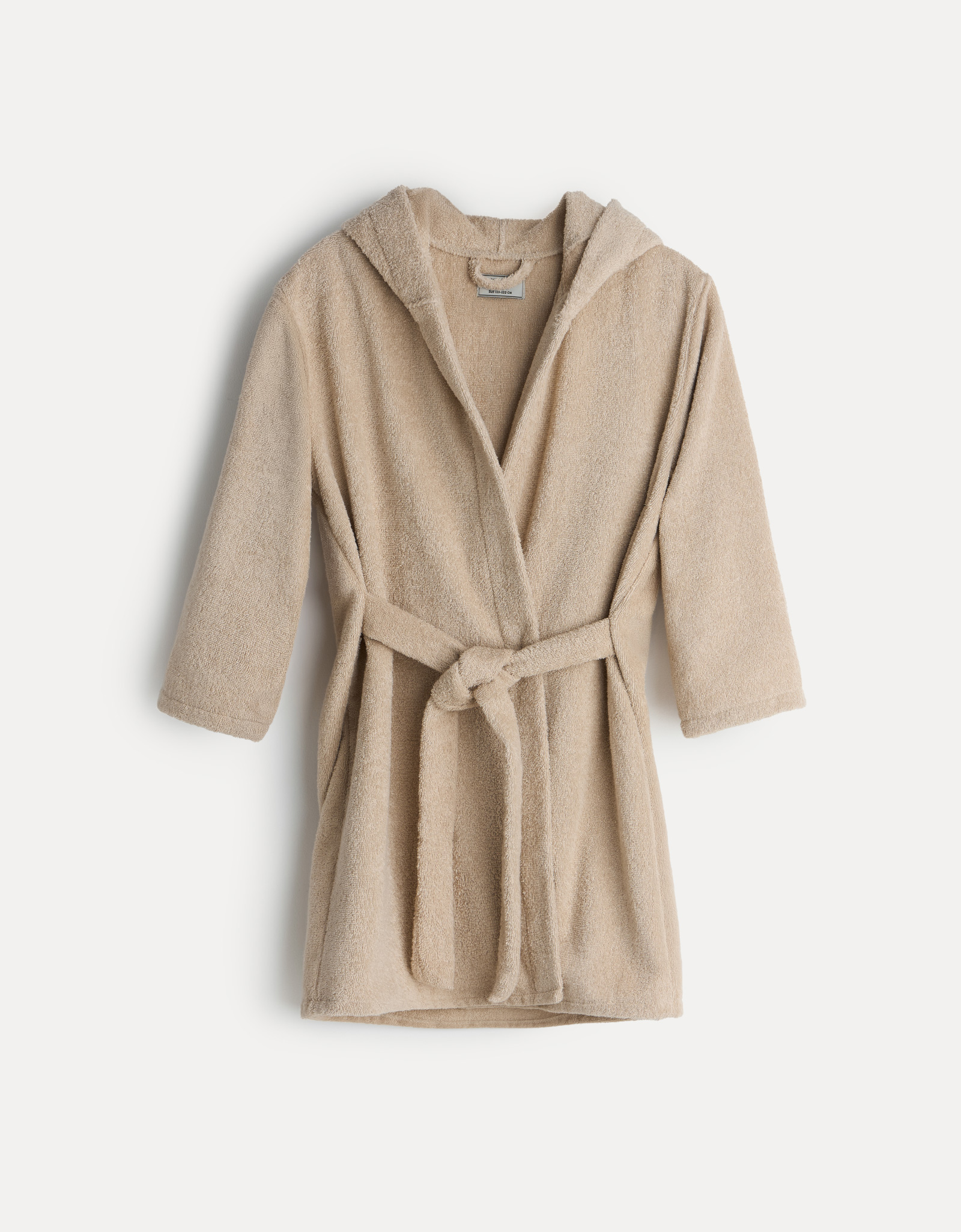 Children's robe, size 110-122 cm, with long sleeves, hooded, cotton, beige, Ears, Teddy, image-9