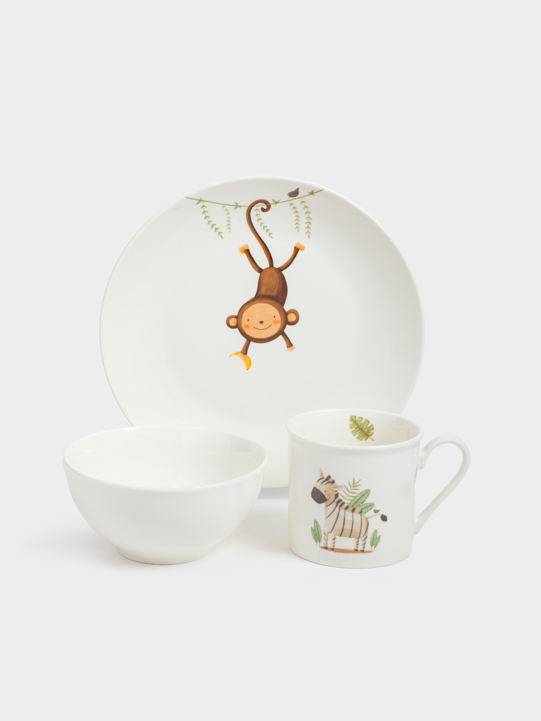 Children's tableware set, 1 person, 3 items, porcelain N, white, Safari, Jungle, image-0