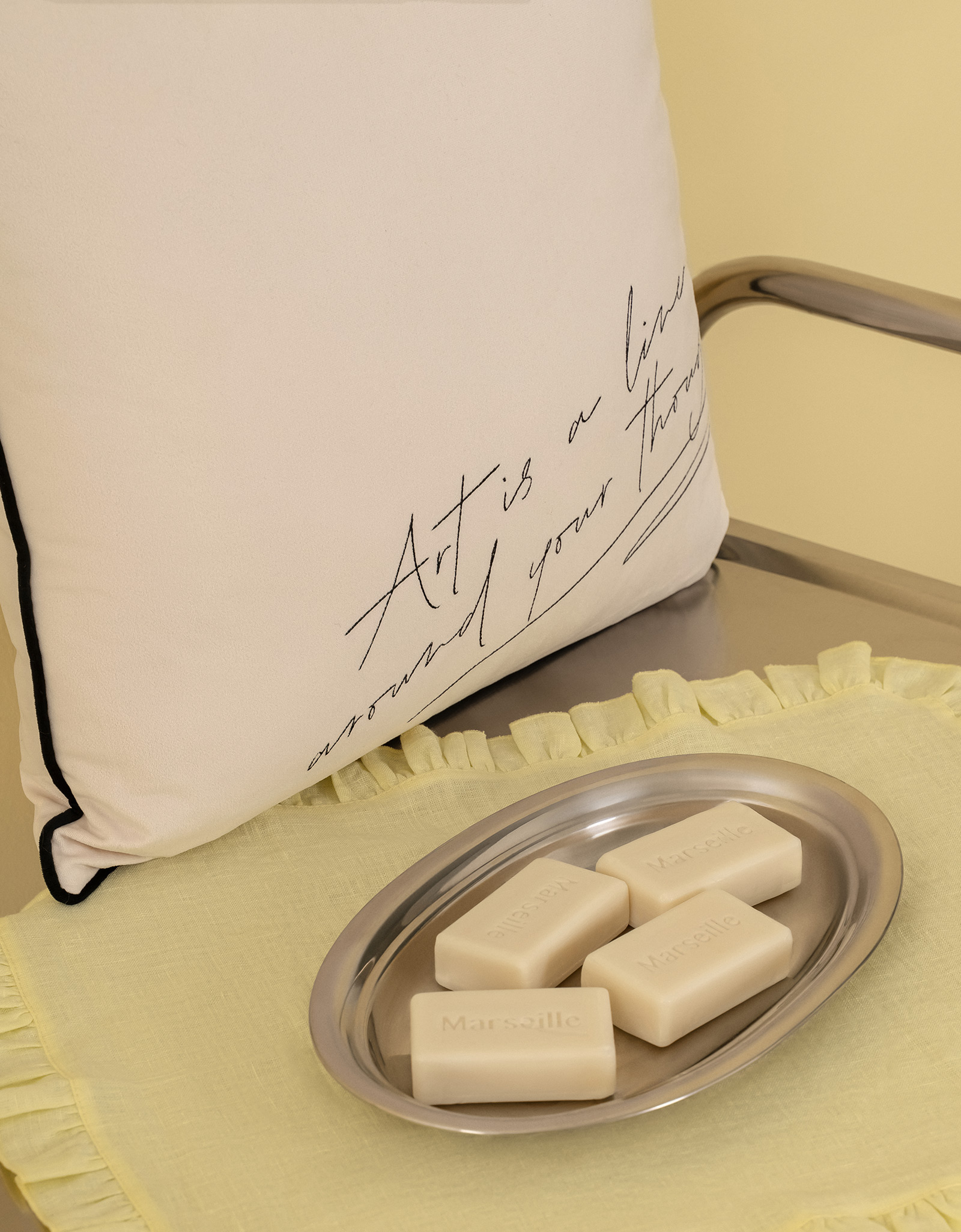 Decorative pillow, 45x45 cm, velvet, milky, Art is a line around your thoughts, Scroll, image-5