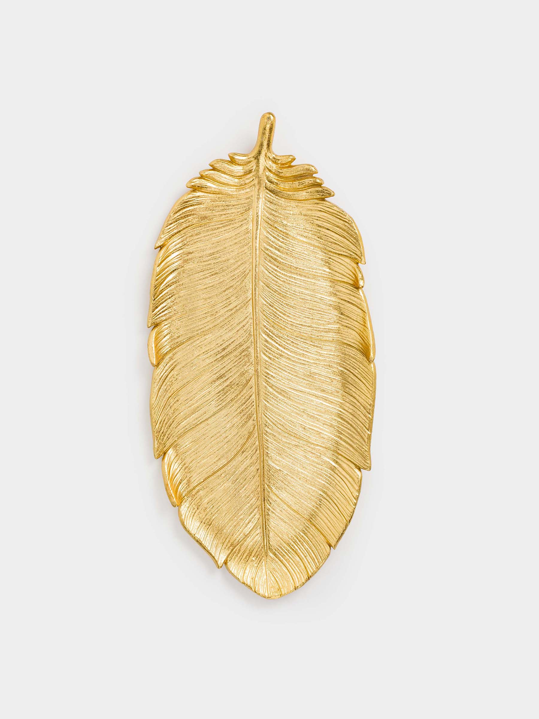 Decorative dish, 36x17 cm, polyresin, golden, Feather, Feather, image-3