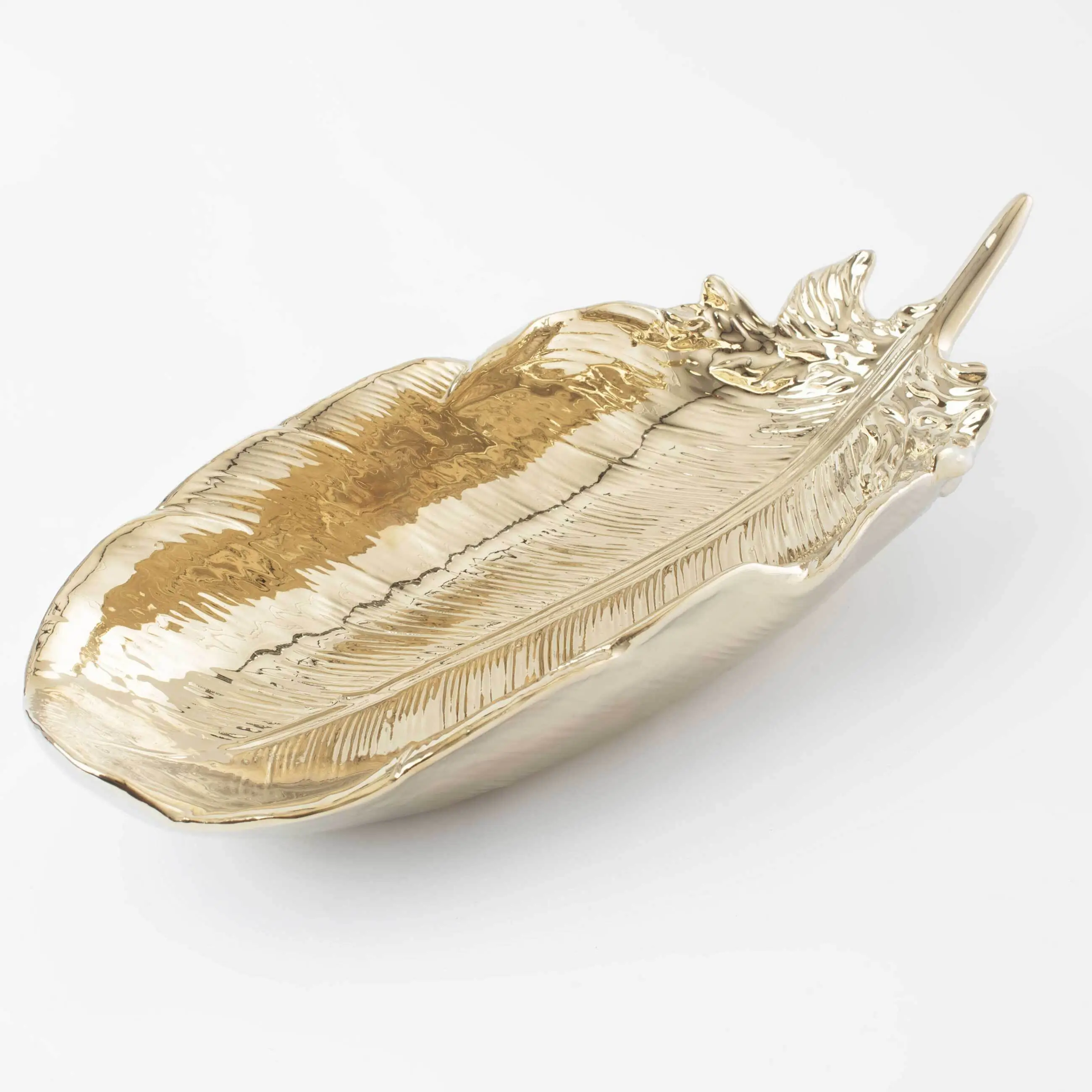 Decorative dish, 35x13 cm, porcelain P, golden, Feather, Royal jungle, image-0