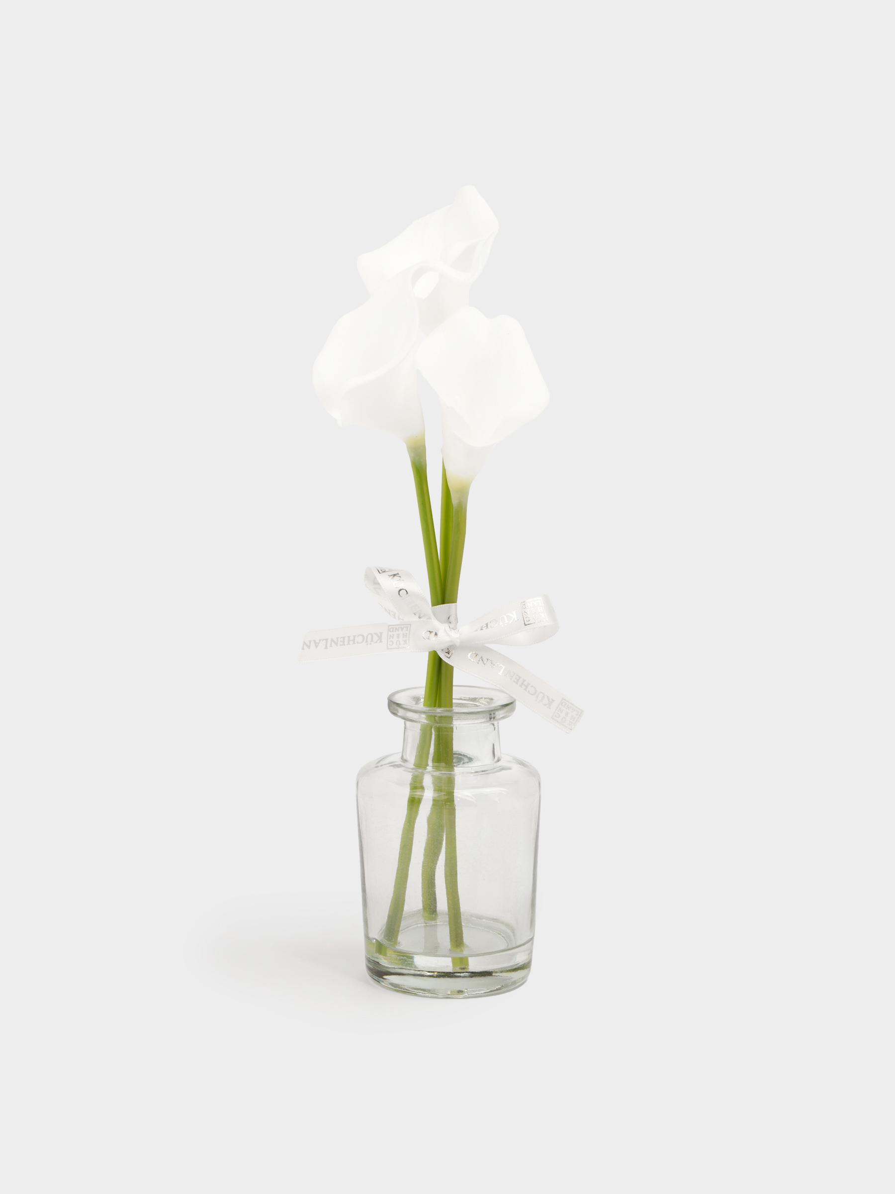 Artificial bouquet, 30 cm, in a vase, metal / glass, White calla lilies, Flower garden, image-0