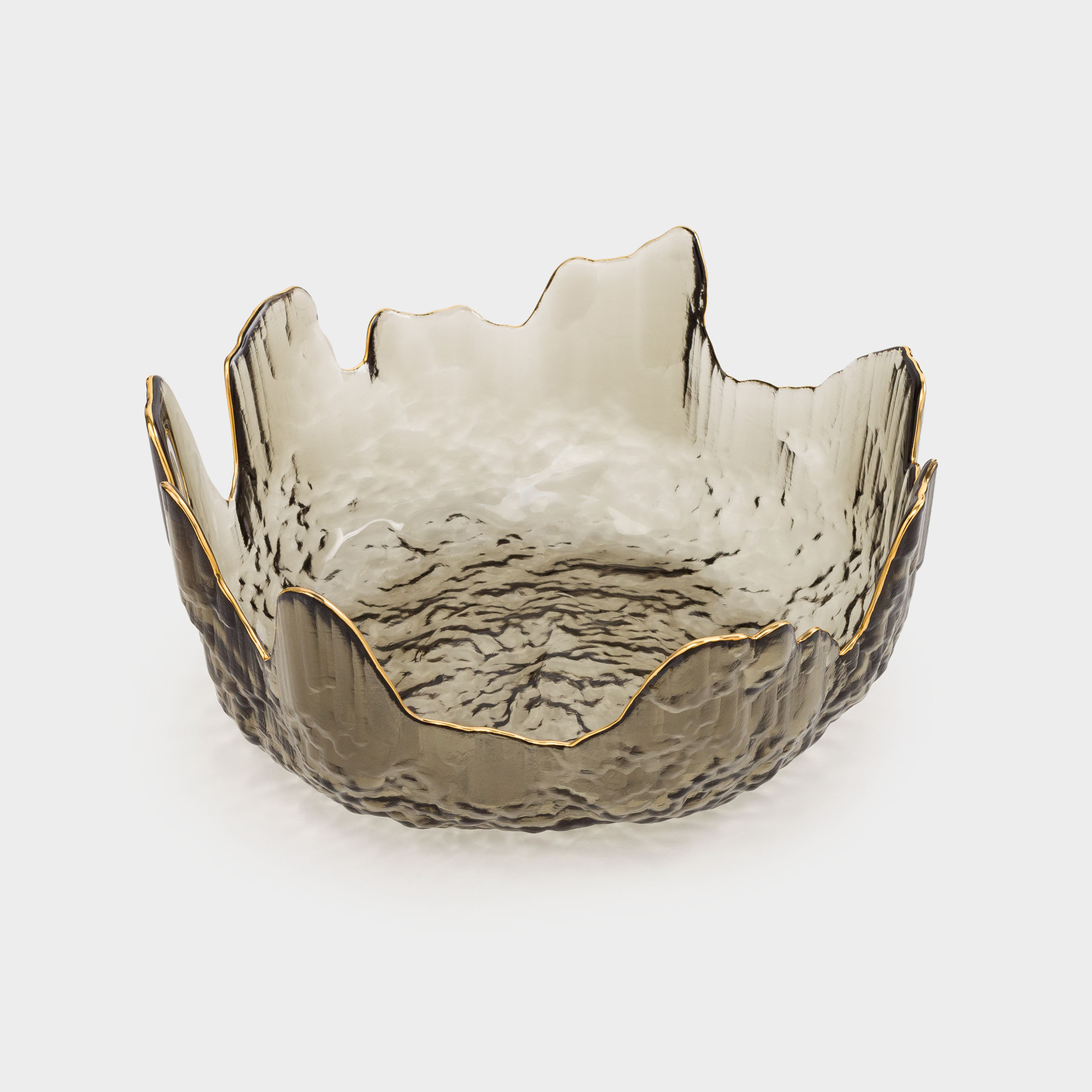Salad bowl, 20x9 cm, 1,1 l, glass, gray, with golden edging, Nautilus color