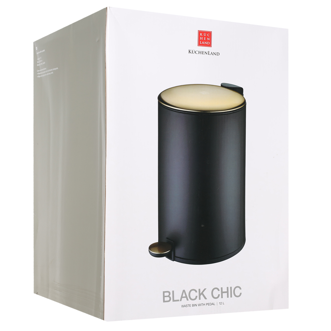 Trash can, 12 l, with pedal, metal, black and gold, Black chic