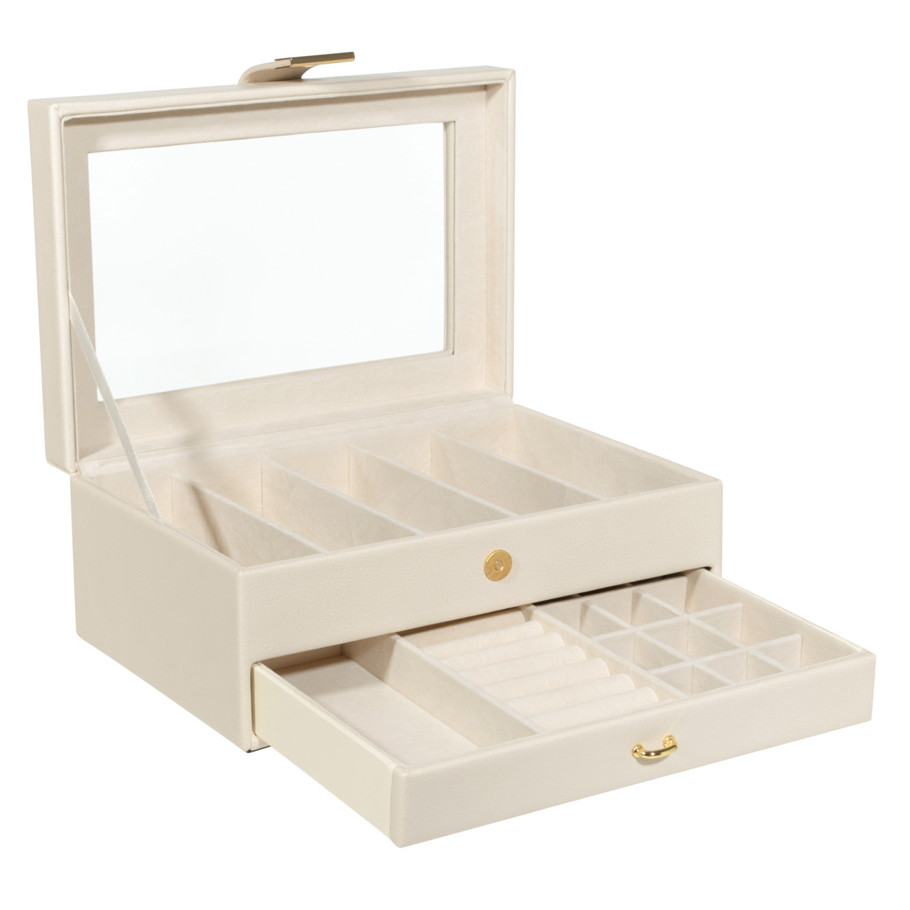 Jewelry box, 26x18 cm, wood/PU leather, ecru, Premiere, image-1