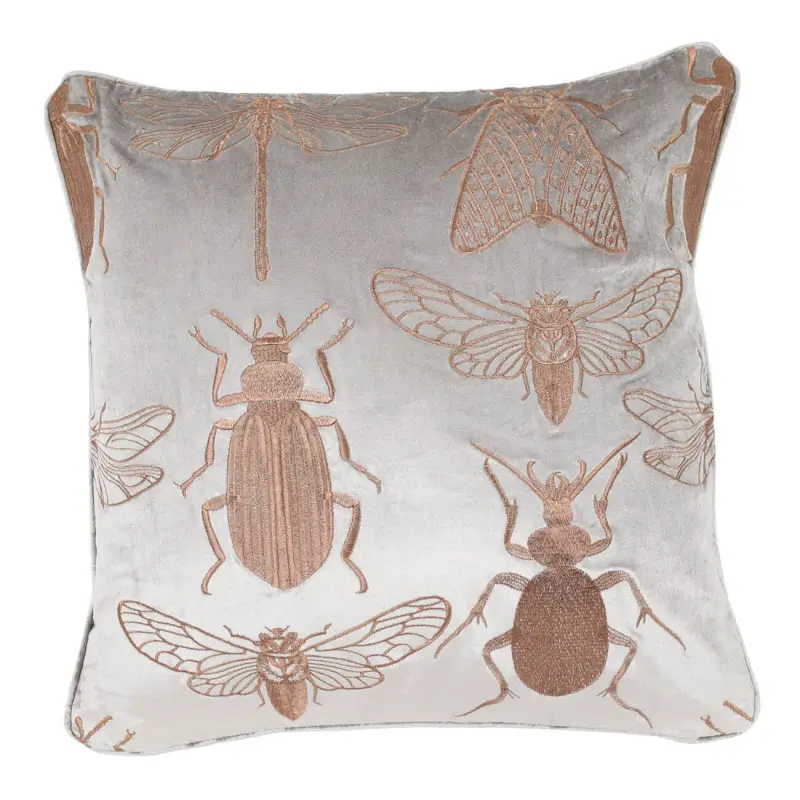 Decorative pillow, 50x50 cm, corduroy / beads, beige-gray, Bugs, Bugs