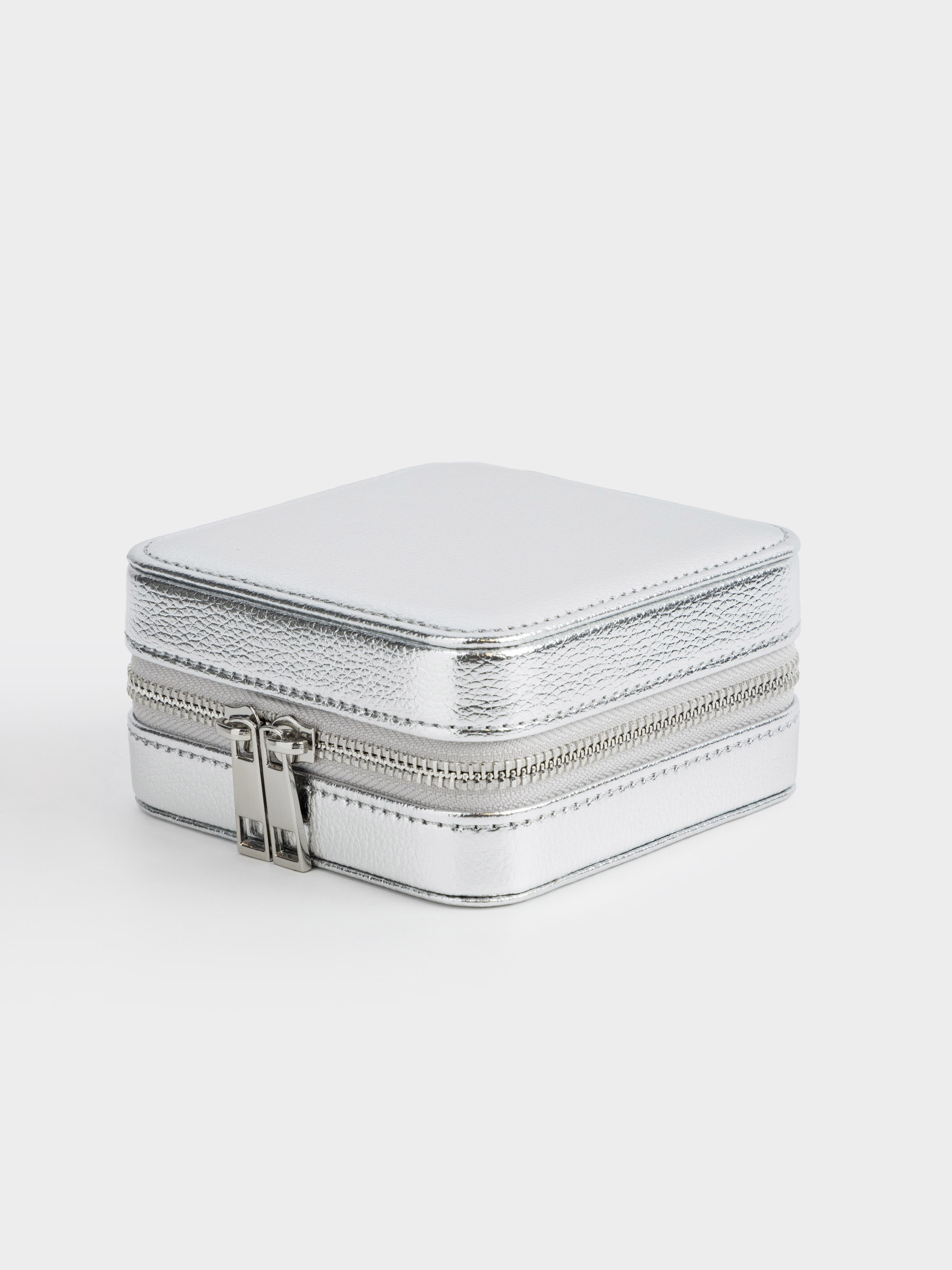 Jewelry box, 12x12 cm, with mirror, PU leather / MDF, silver, Premiere small, image-0