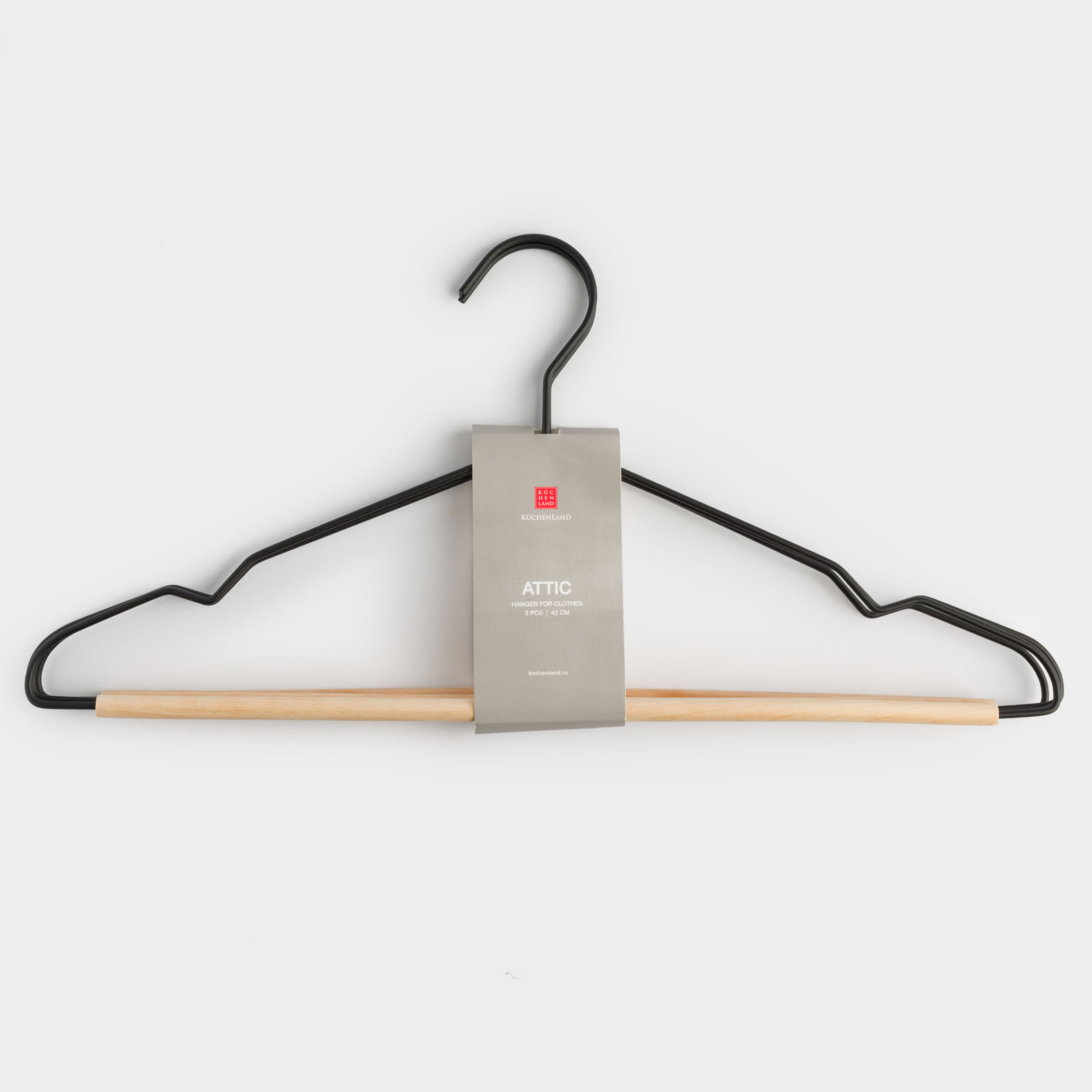 Hanger, 42 cm, 3 pieces, metal / wood, black, Attic, image-4