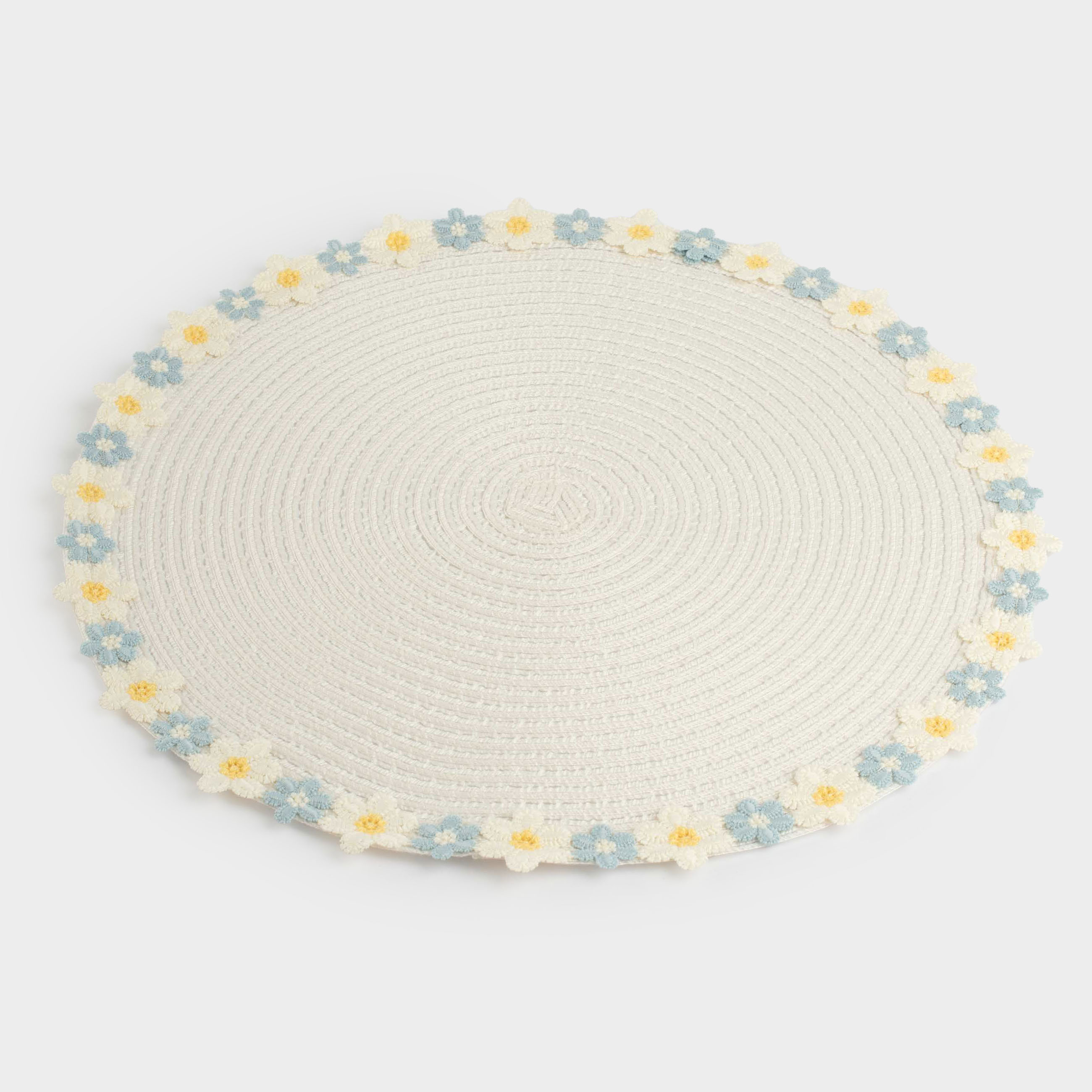 Placemat, 38 cm, polyester, round, milky, Floral border, Breath spring, image-0