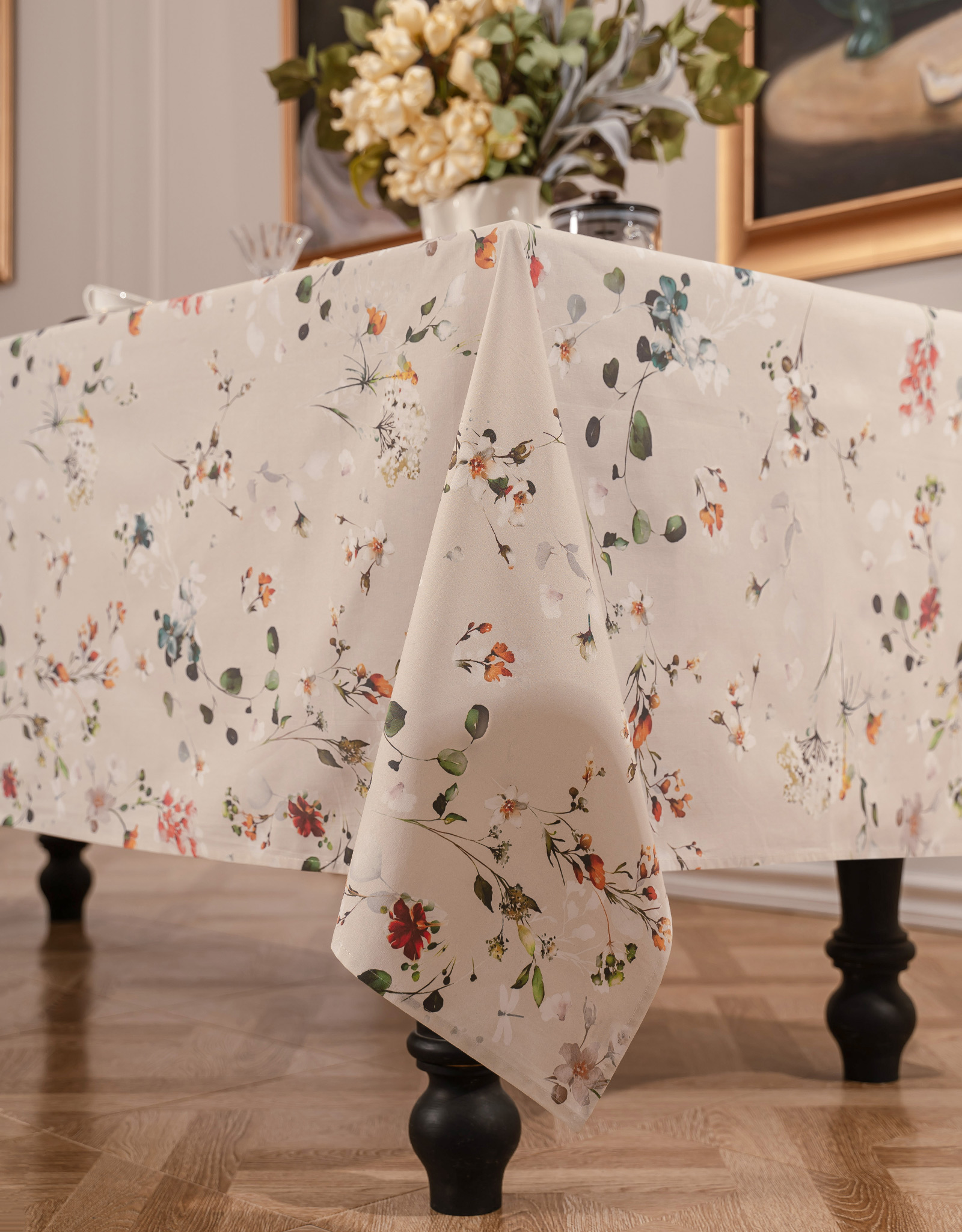 Tablecloth, 160x160 cm, cotton, milky, Flowers, Wildflowers, image-7